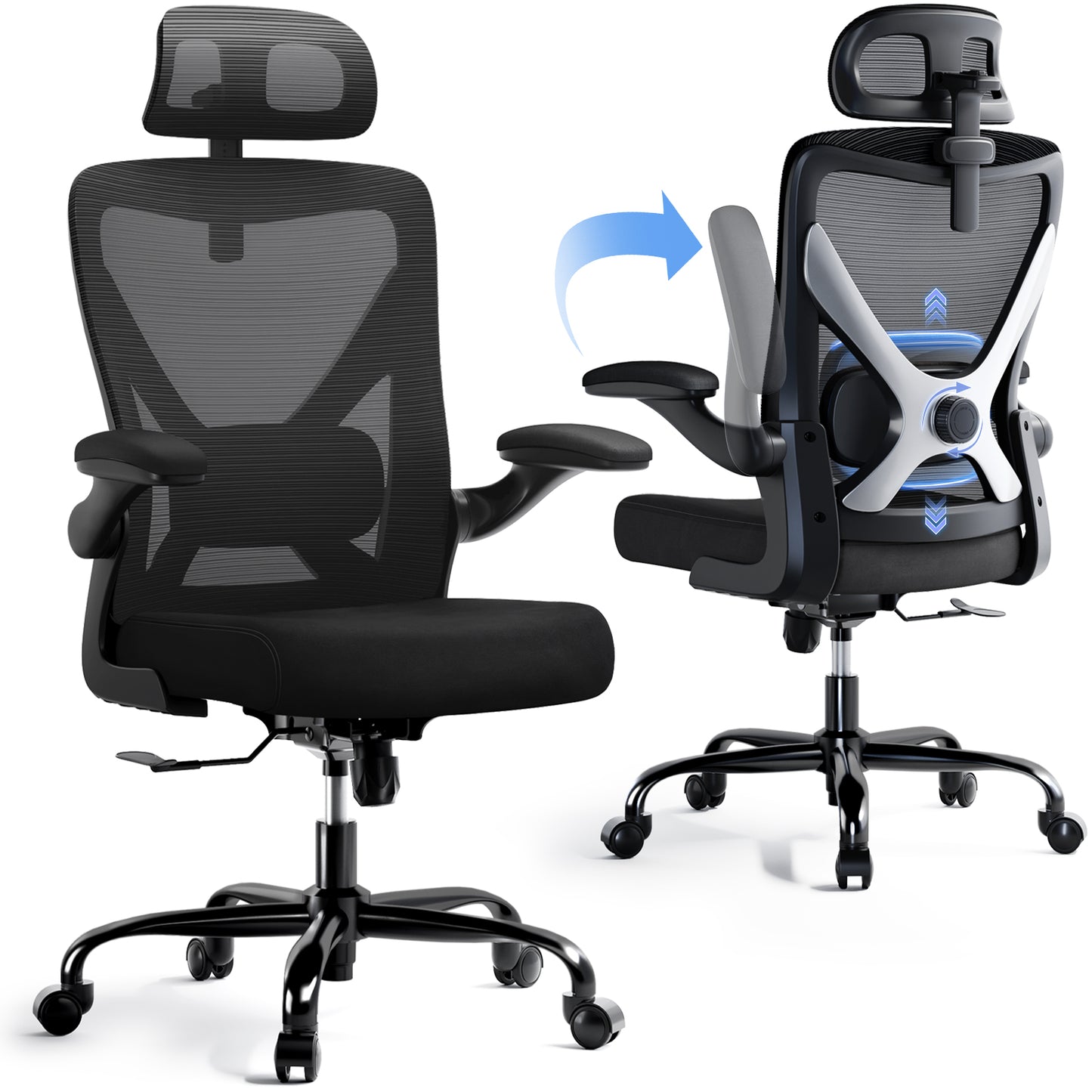Ergonomic Office Chair - Mesh Desk Chair with Adjustable Lumbar Support High Back Computer Gaming Chairs - Big and Tall Office Chairs Adults, Comfortable for Long Hours