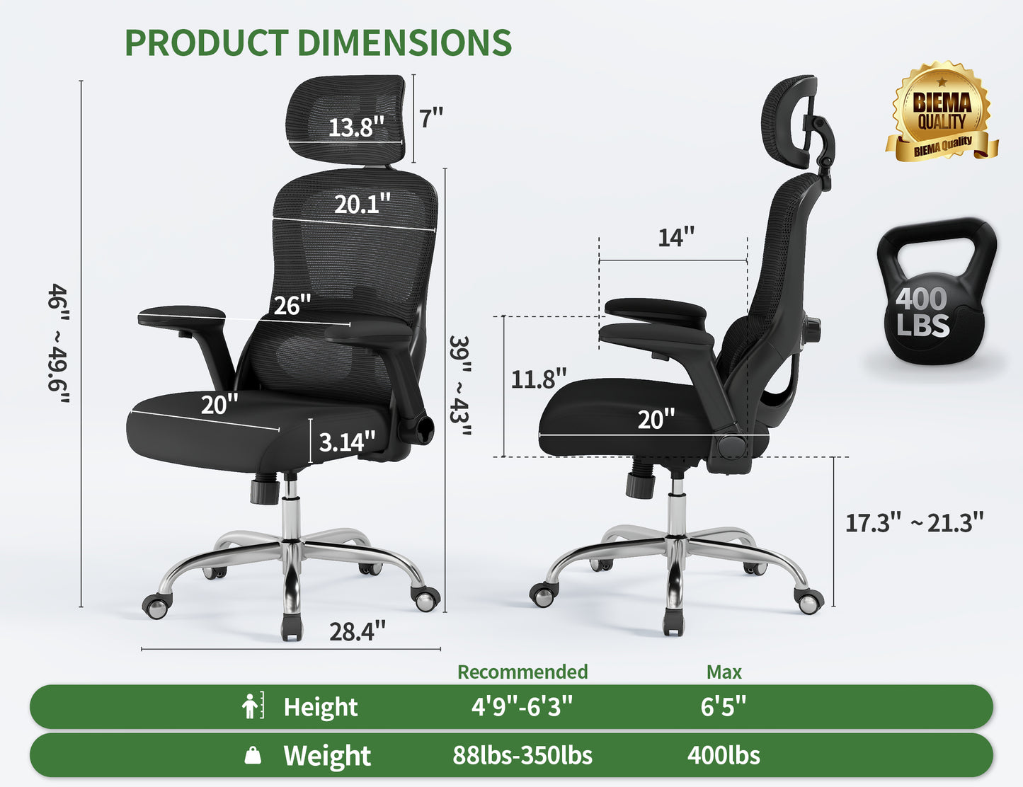 Ergonomic Office Chair: 400LBS Computer Desk Chair Comfy-Big and Tall Office Chair with Lumbar Support & Headrest-Gaming Chairs for Adults-Executive Office Rolling Chairs for Home Work