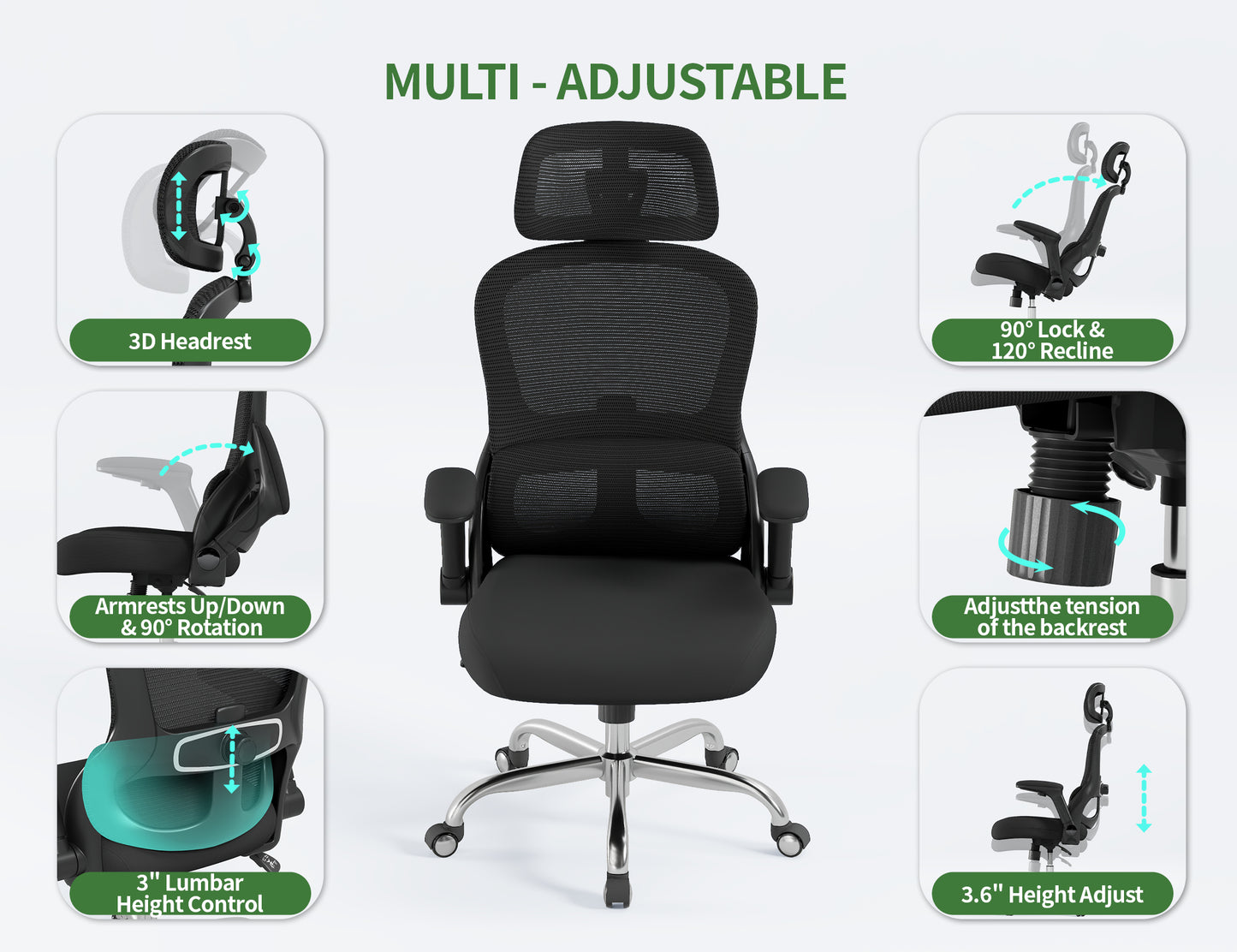 Ergonomic Office Chair: 400LBS Computer Desk Chair Comfy-Big and Tall Office Chair with Lumbar Support & Headrest-Gaming Chairs for Adults-Executive Office Rolling Chairs for Home Work