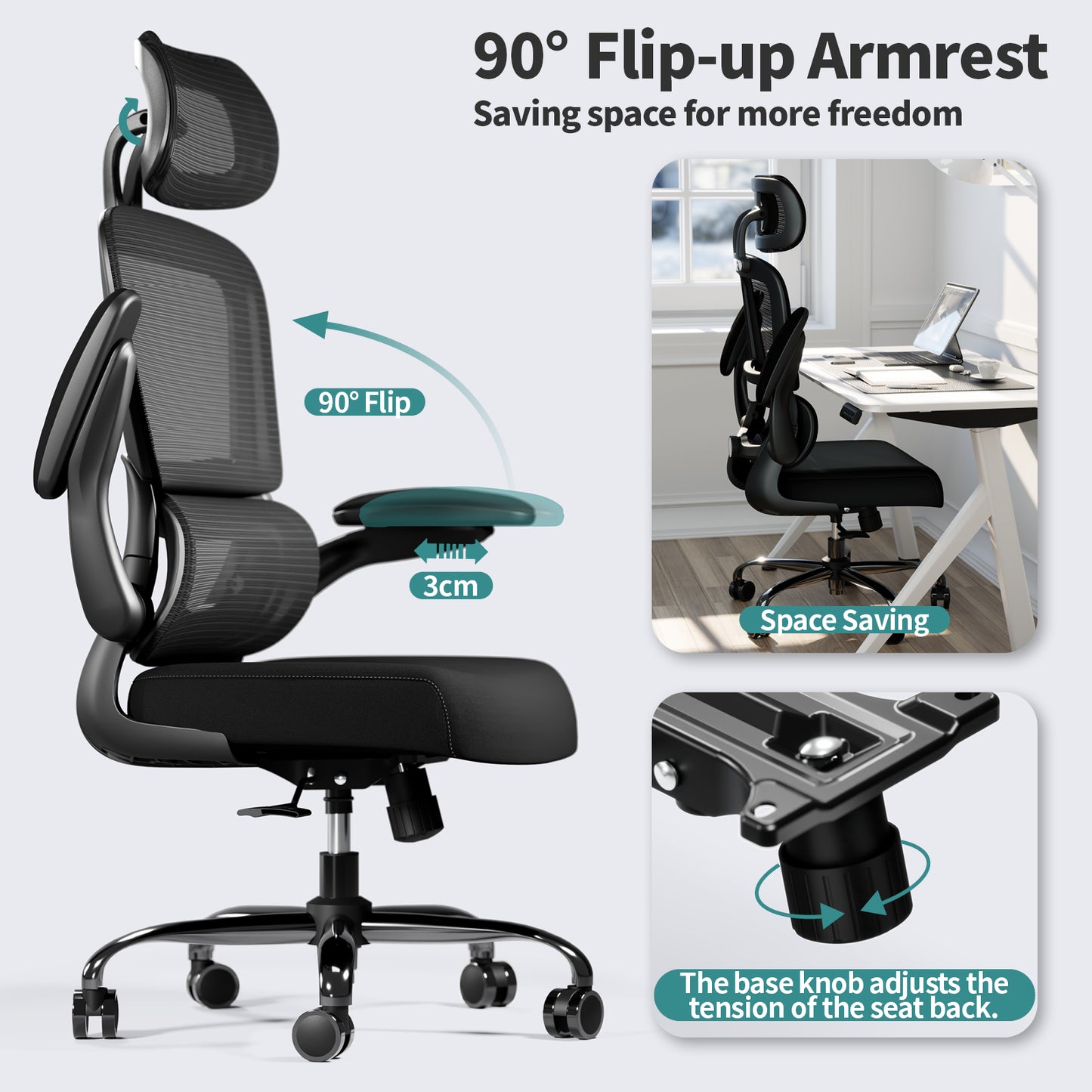 TRALT Office Chair Ergonomic Desk Chair, 330 LBS Home Mesh Office Desk Chairs with Wheels, Comfortable Gaming Chair, High Back Office Chair for Long Hours