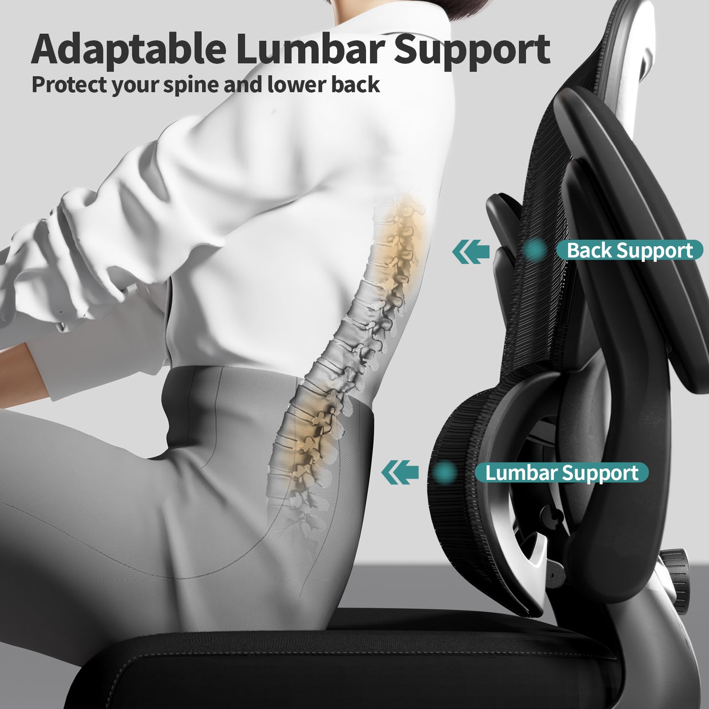 TRALT Office Chair - Ergonomic Desk Chair with Adjustable Lumbar Support, Mesh Computer Chair, Executive Chairs for Home Office Comfortable Lumbar Support