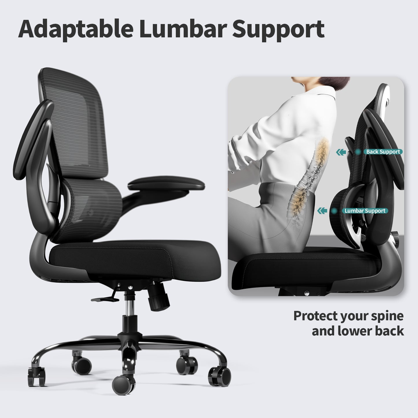 TRALT Office Chair - Ergonomic Desk Chair with Adjustable Lumbar Support, Mesh Computer Chair, Executive Chairs for Home Office Comfortable Lumbar Support