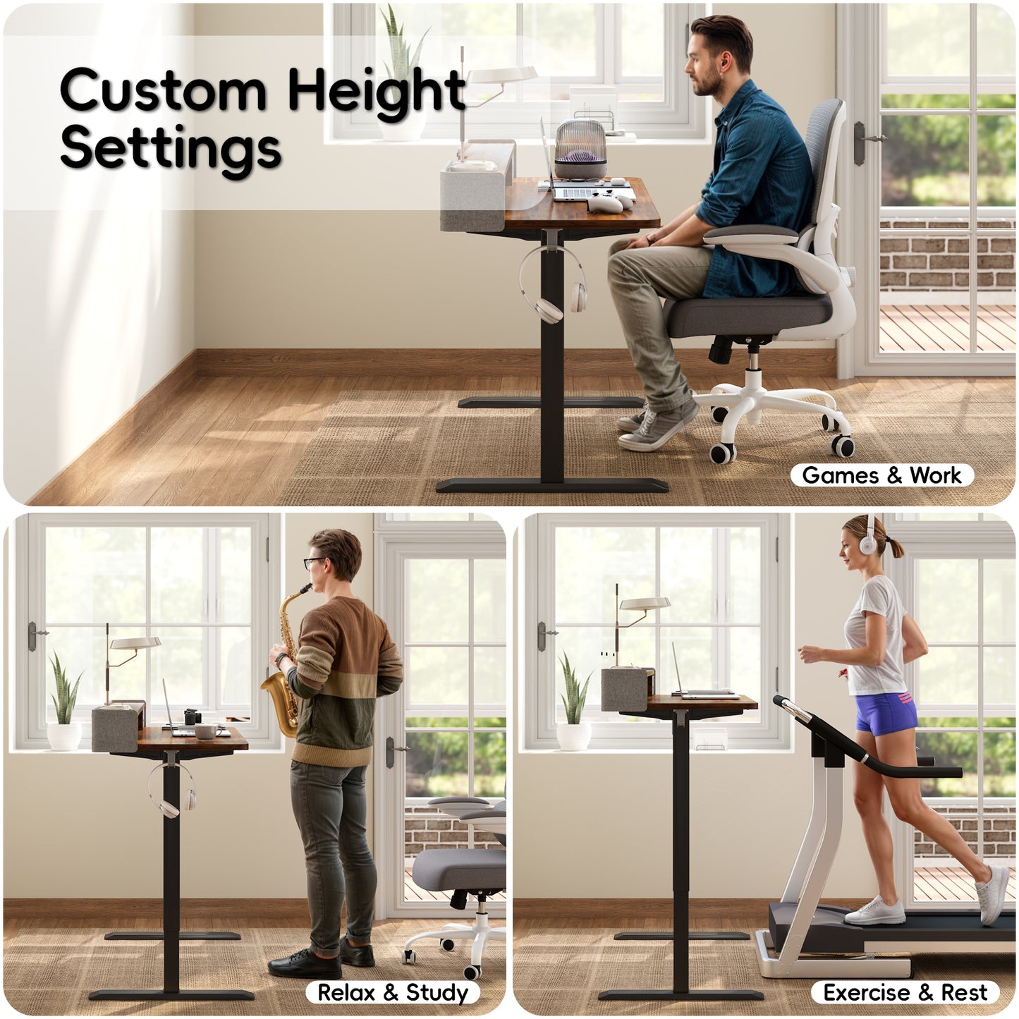 TRALT Electric Standing Desk 48 Inch Height with 2 Drawers-Adjustable Height Desk with Storage Shelf - Sit Stand Up Workstation