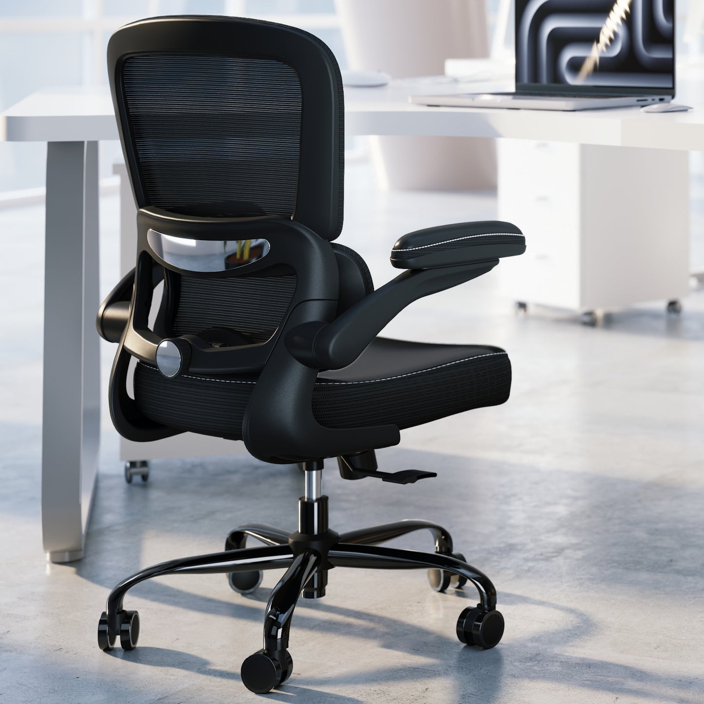 TRALT Ergonomic Office Chair - Desk Chair with Adjustable Lumbar Support Computer Chair - Mesh Comfy Chair with Flip-up Armrests - Gaming Chairs for Adults Home Office (Leather, White)