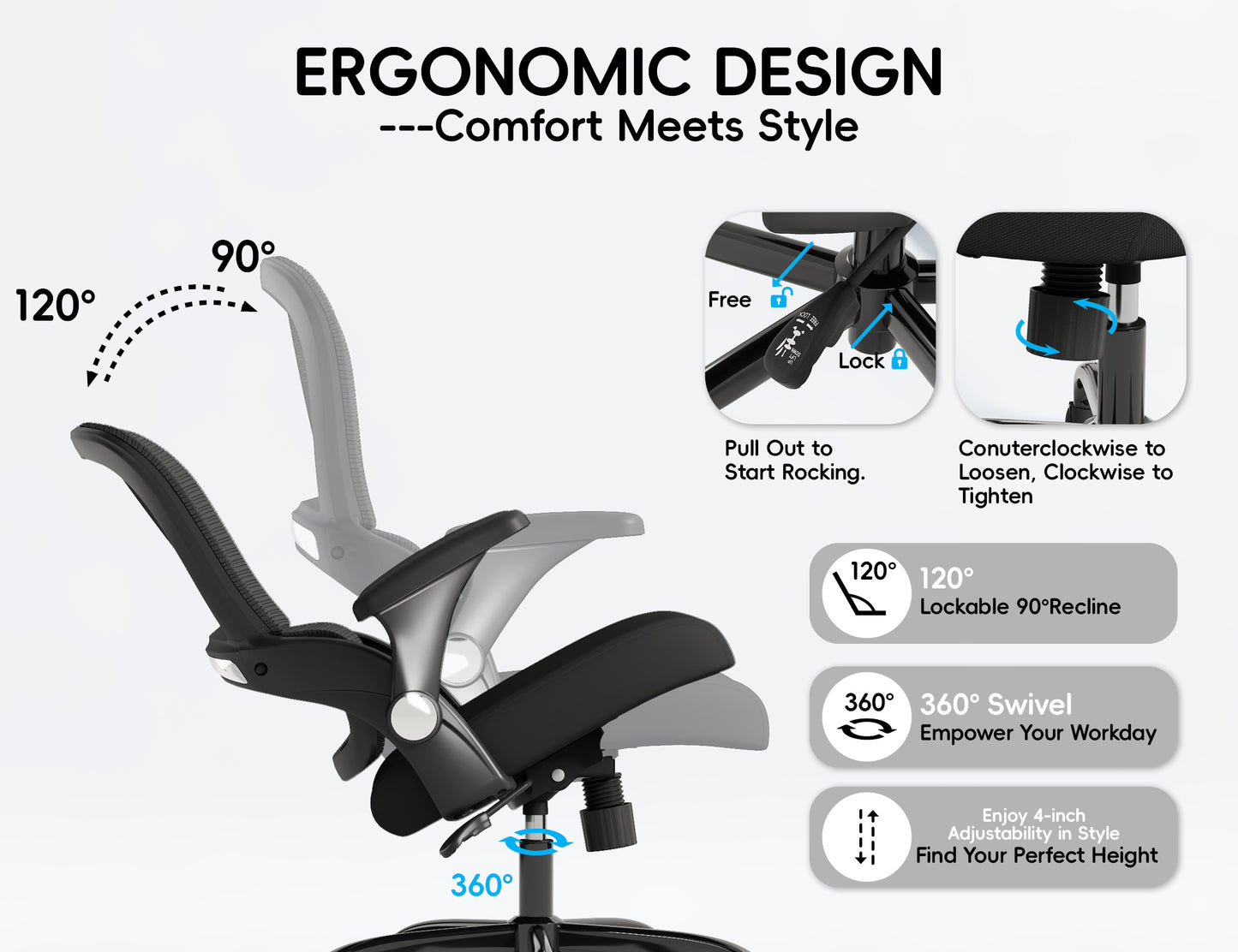 TRALT Office Chair - Ergonomic Office Chair with Back Support, Home Office Desk Chairs, 330lbs Wide Seat Big and Tall Office Chairs, Comfy Desk Chair for Work, Study, Office, Gaming