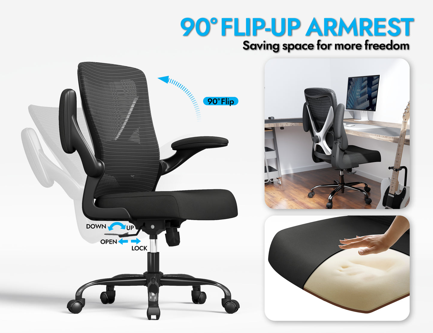 Ergonomic Office Chair - X-Shaped Computer Desk Chairs Comfy, Mesh High-Back Gaming Chair with Adjustable Lumbar Support, Executive Task Chair for Adults, Comfortable for Long Hours
