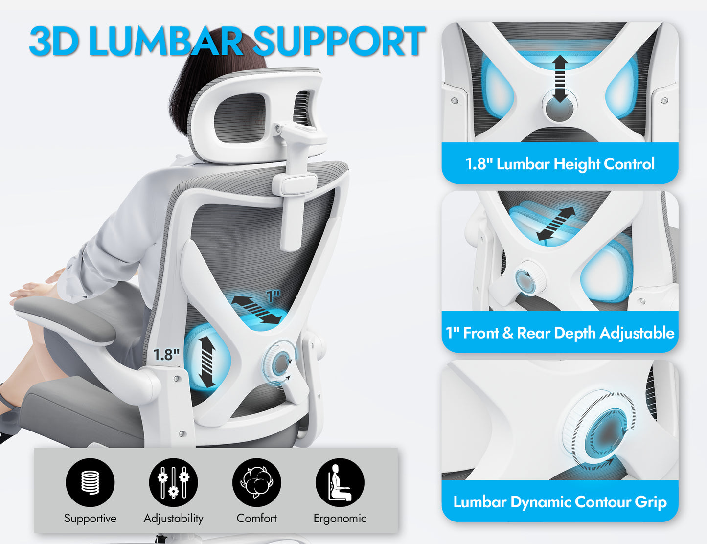 Ergonomic Office Chair - Mesh Desk Chair with Adjustable Lumbar Support High Back Computer Gaming Chairs - Big and Tall Office Chairs Adults, Comfortable for Long Hours