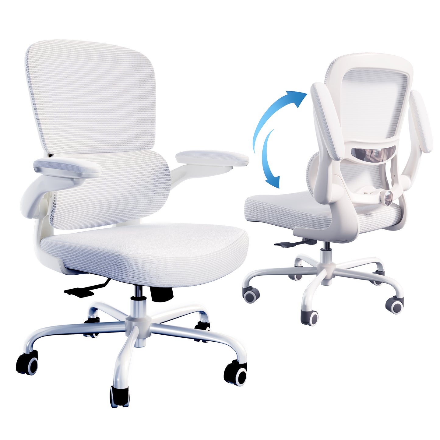TRALT Ergonomic Office Chair - Desk Chair with Adjustable Lumbar Support Computer Chair - Mesh Comfy Chair with Flip-up Armrests - Gaming Chairs for Adults Home Office (Leather, White)