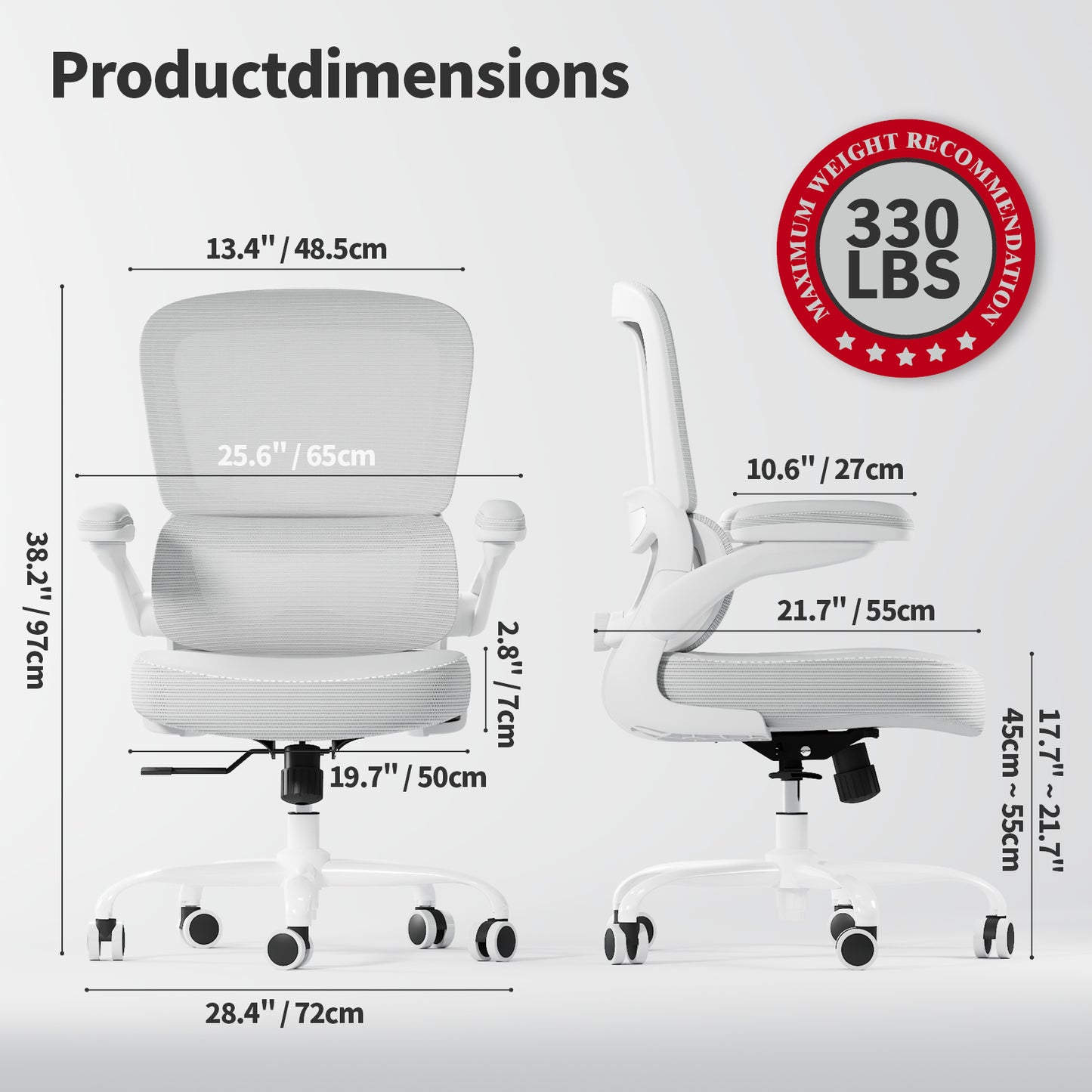TRALT Ergonomic Office Chair - Desk Chair with Adjustable Lumbar Support Computer Chair - Mesh Comfy Chair with Flip-up Armrests - Gaming Chairs for Adults Home Office (Leather, White)