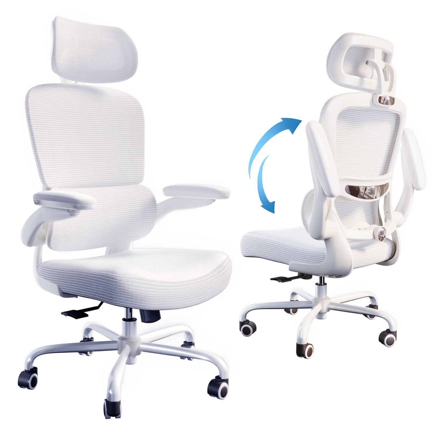 TRALT Ergonomic Office Chair - Desk Chair with Adjustable Headrest Lumbar Support Computer Chair - Mesh Comfy Chair with Flip-up Armrests - Gaming Chairs for Adults Home Office (Leather, White)