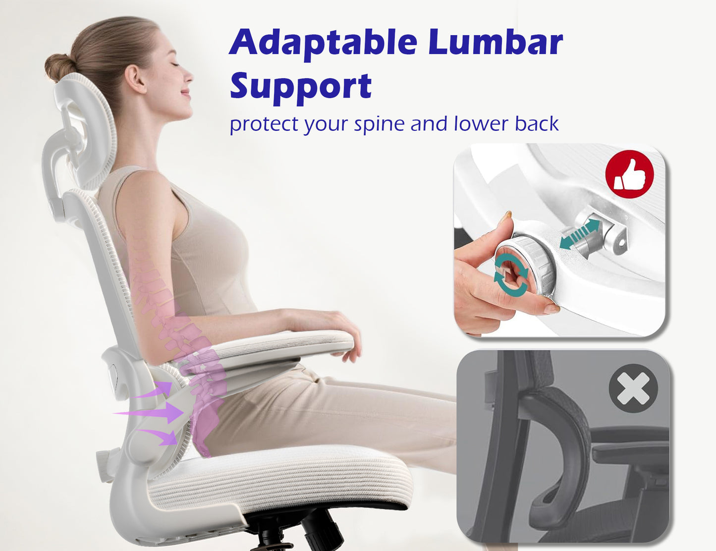 TRALT Ergonomic Office Chair - Desk Chair with Adjustable Headrest Lumbar Support Computer Chair - Mesh Comfy Chair with Flip-up Armrests - Gaming Chairs for Adults Home Office (Leather, White)
