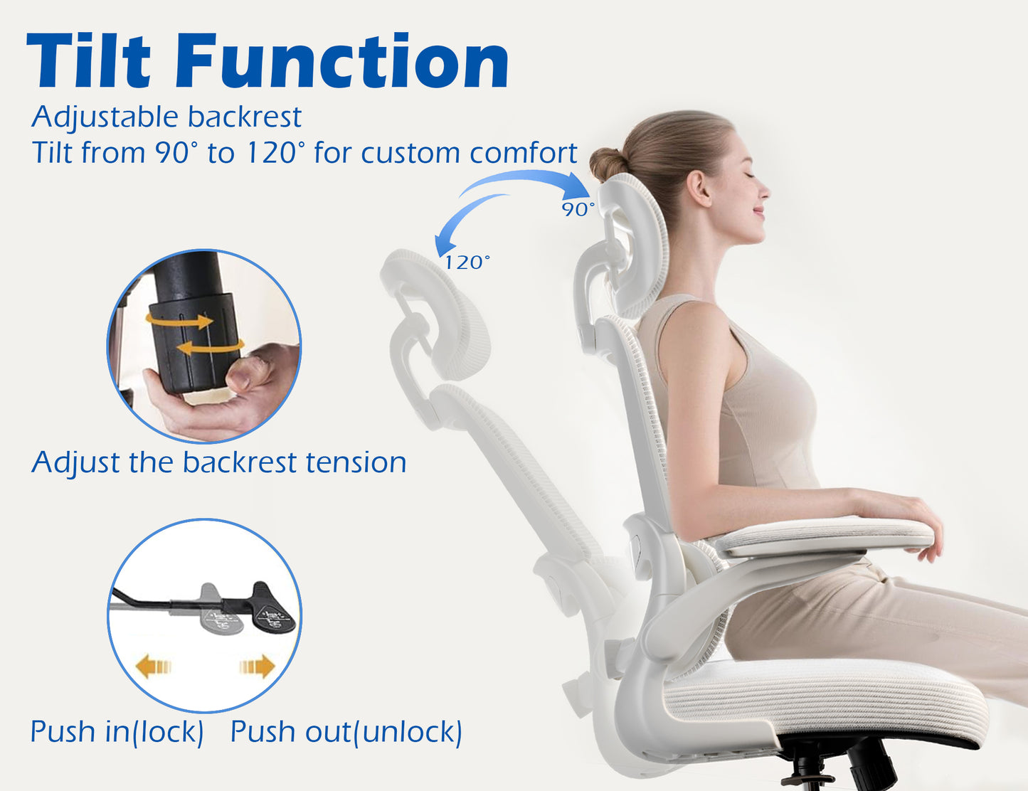 TRALT Ergonomic Office Chair - Desk Chair with Adjustable Headrest Lumbar Support Computer Chair - Mesh Comfy Chair with Flip-up Armrests - Gaming Chairs for Adults Home Office (Leather, White)