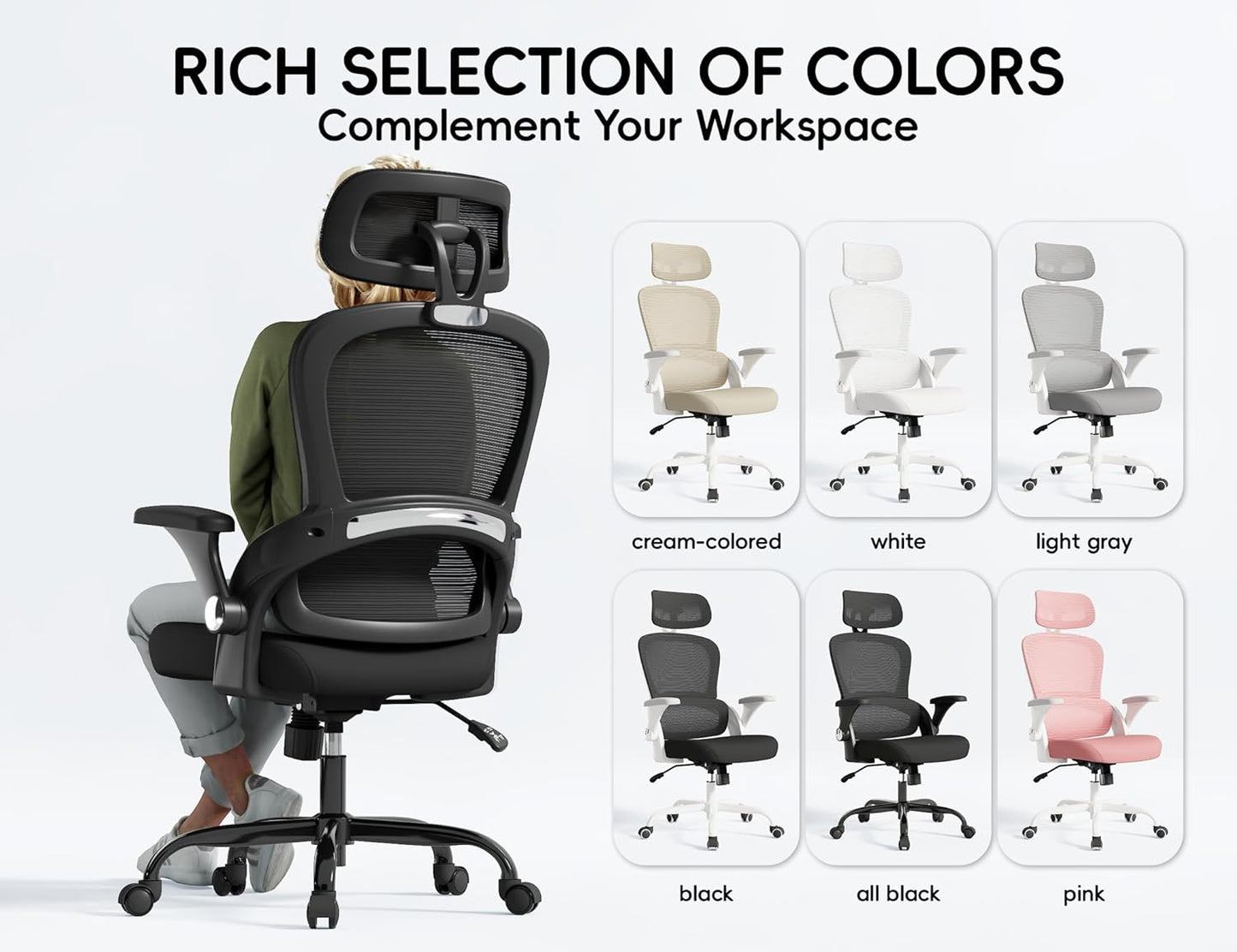 TRALT Office Chair - Ergonomic Office Chair with Back Support, Computer Chair - Home Office Desk Chairs, 330lbs Wide Seat Big and Tall Office Chairs with Headrest, Comfy Desk Chairs