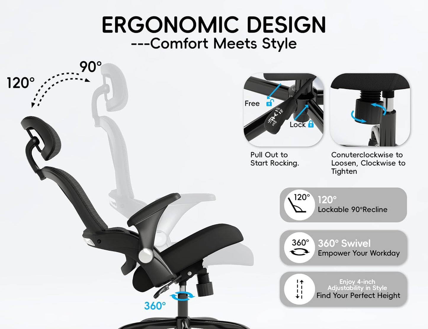 TRALT Office Chair - Ergonomic Office Chair with Back Support, Computer Chair - Home Office Desk Chairs, 330lbs Wide Seat Big and Tall Office Chairs with Headrest, Comfy Desk Chairs