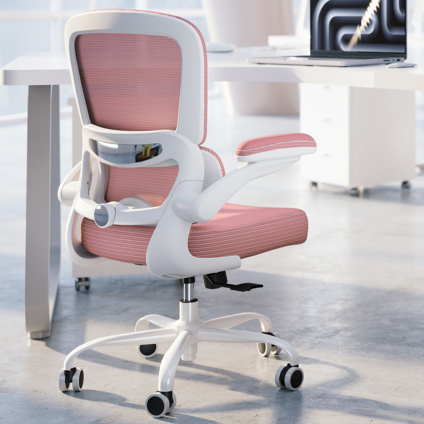 TRALT Ergonomic Office Chair - Desk Chair with Adjustable Lumbar Support Computer Chair - Mesh Comfy Chair with Flip-up Armrests - Gaming Chairs for Adults Home Office (Leather, White)