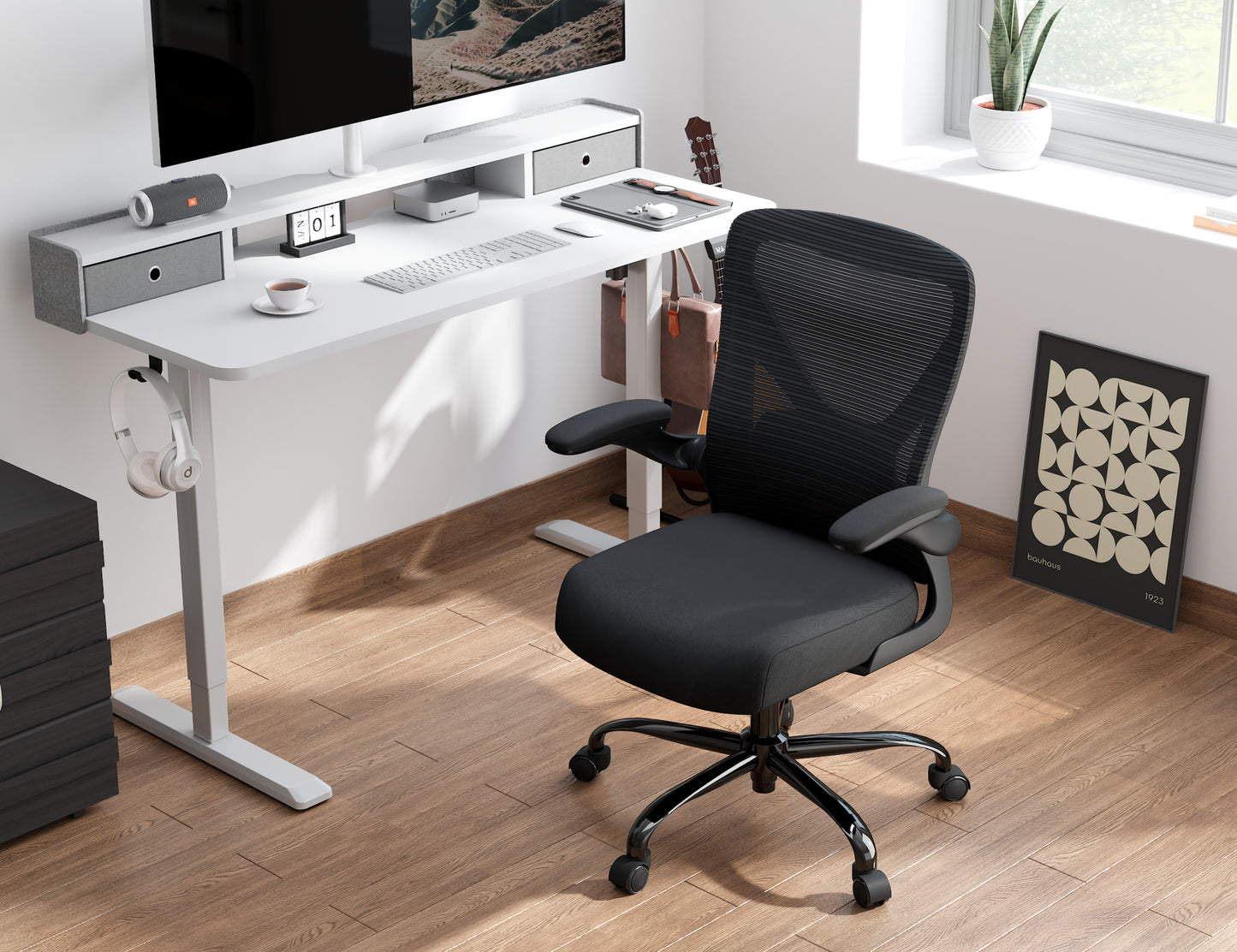 Ergonomic Office Chair - X-Shaped Computer Desk Chairs Comfy, Mesh High-Back Gaming Chair with Adjustable Lumbar Support, Executive Task Chair for Adults, Comfortable for Long Hours