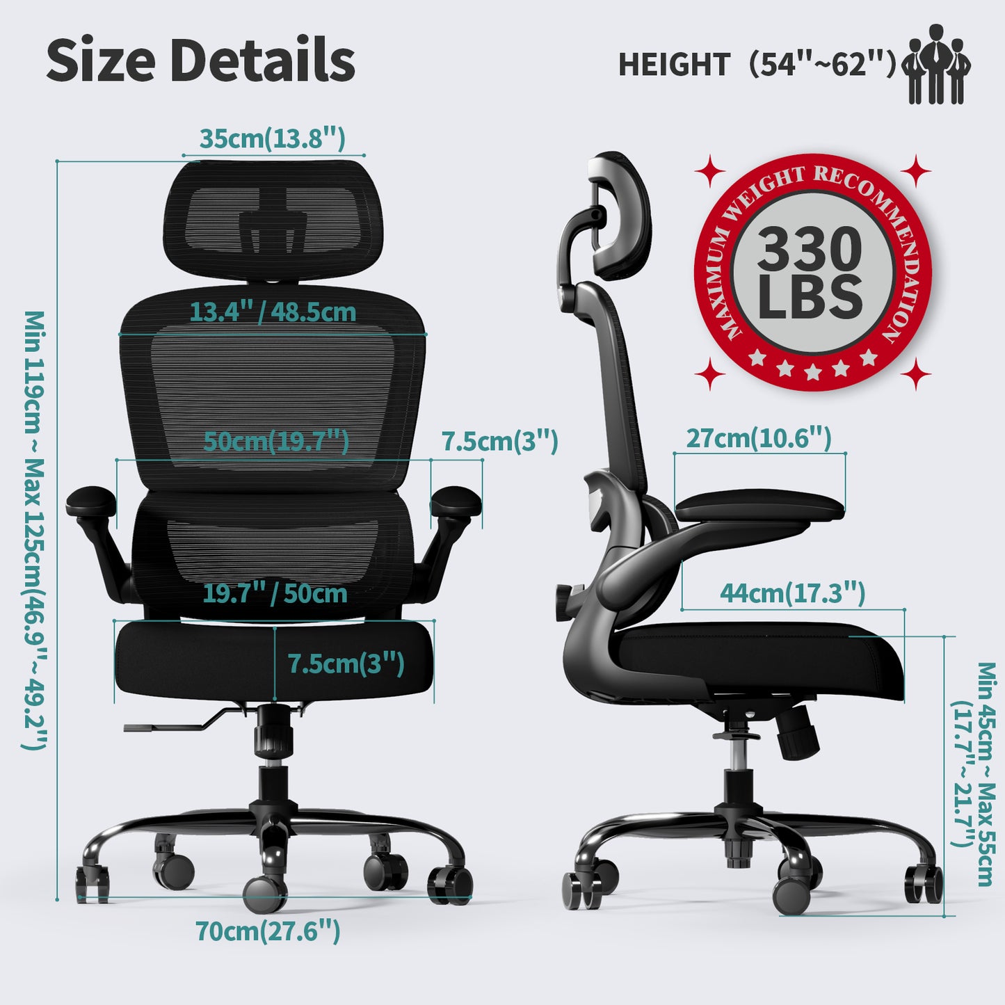 TRALT Office Chair Ergonomic Desk Chair, 330 LBS Home Mesh Office Desk Chairs with Wheels, Comfortable Gaming Chair, High Back Office Chair for Long Hours