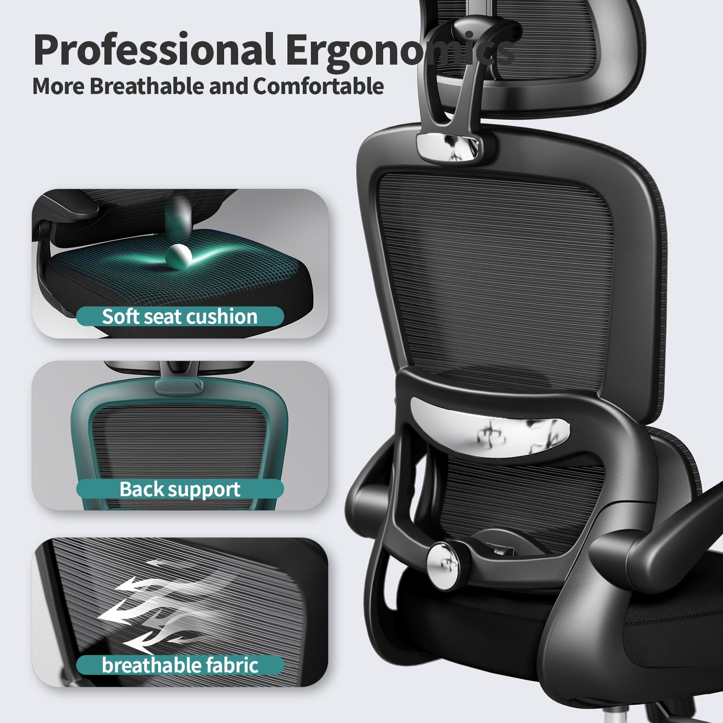 TRALT Office Chair Ergonomic Desk Chair, 330 LBS Home Mesh Office Desk Chairs with Wheels, Comfortable Gaming Chair, High Back Office Chair for Long Hours