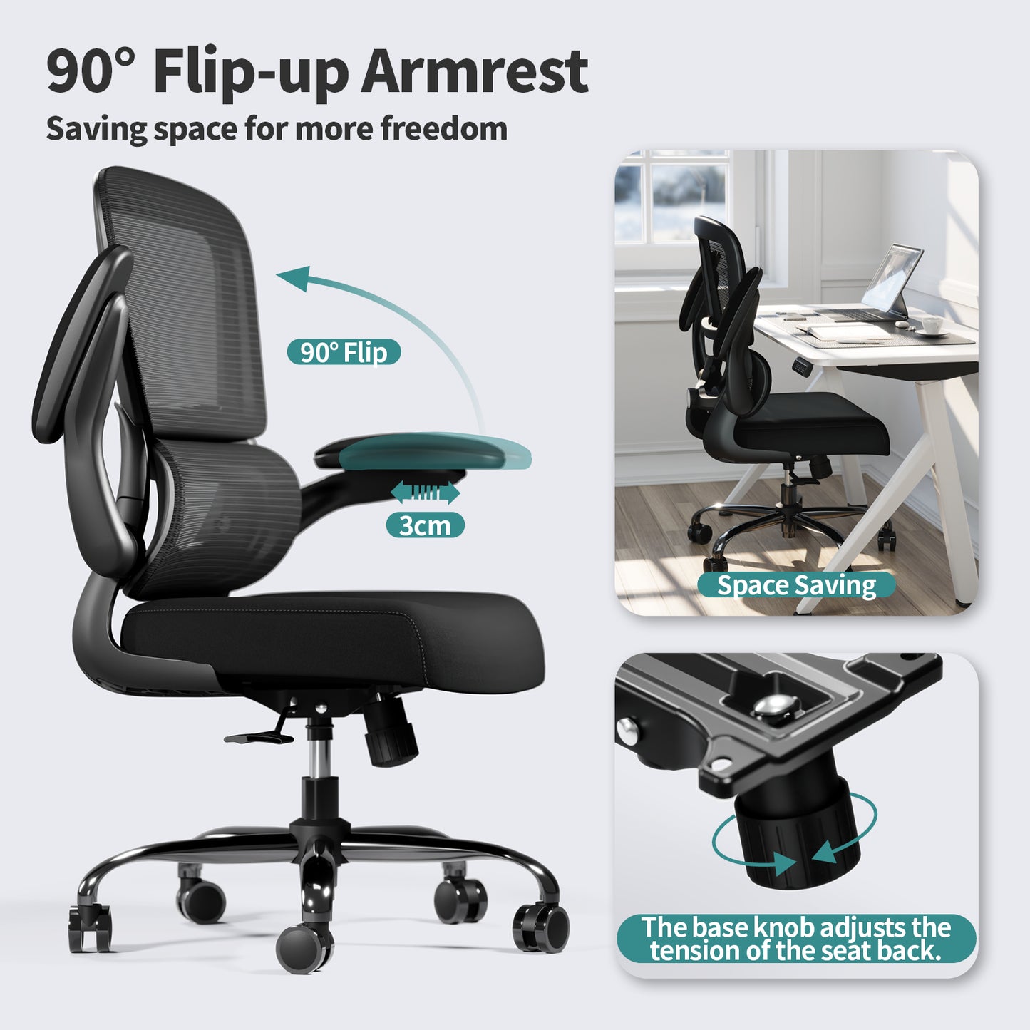 TRALT Office Chair - Ergonomic Desk Chair with Adjustable Lumbar Support, Mesh Computer Chair, Executive Chairs for Home Office Comfortable Lumbar Support