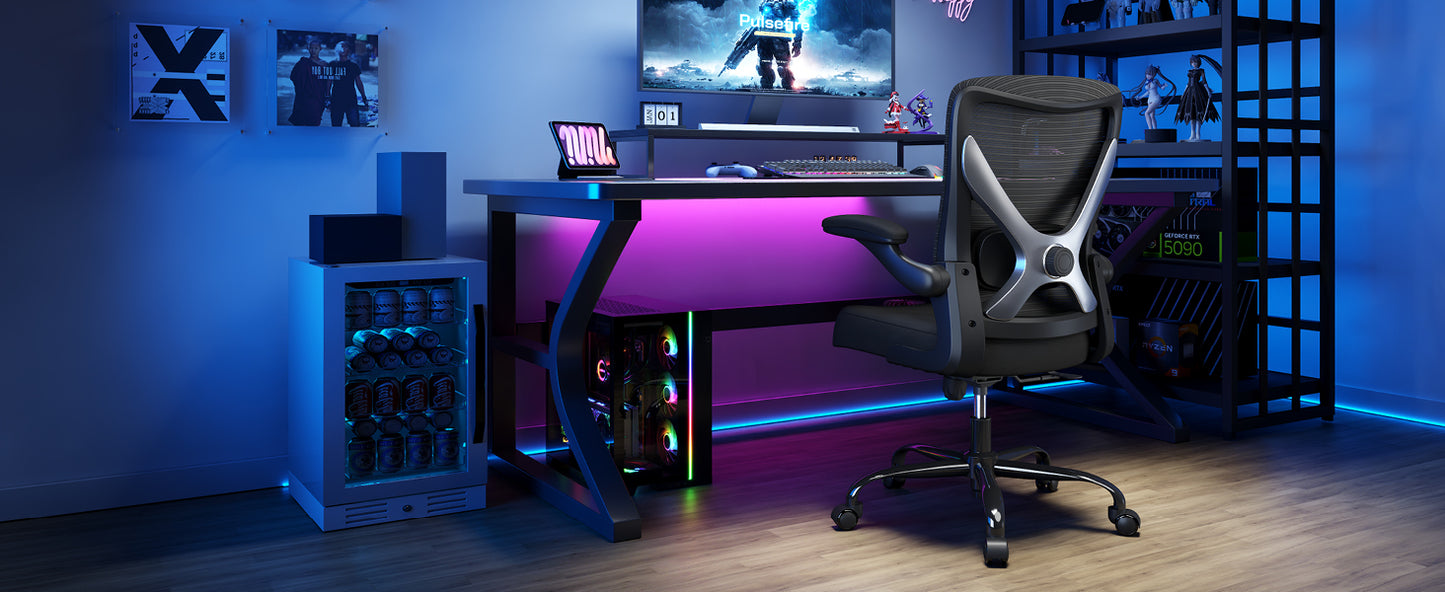 Ergonomic Office Chair - X-Shaped Computer Desk Chairs Comfy, Mesh High-Back Gaming Chair with Adjustable Lumbar Support, Executive Task Chair for Adults, Comfortable for Long Hours