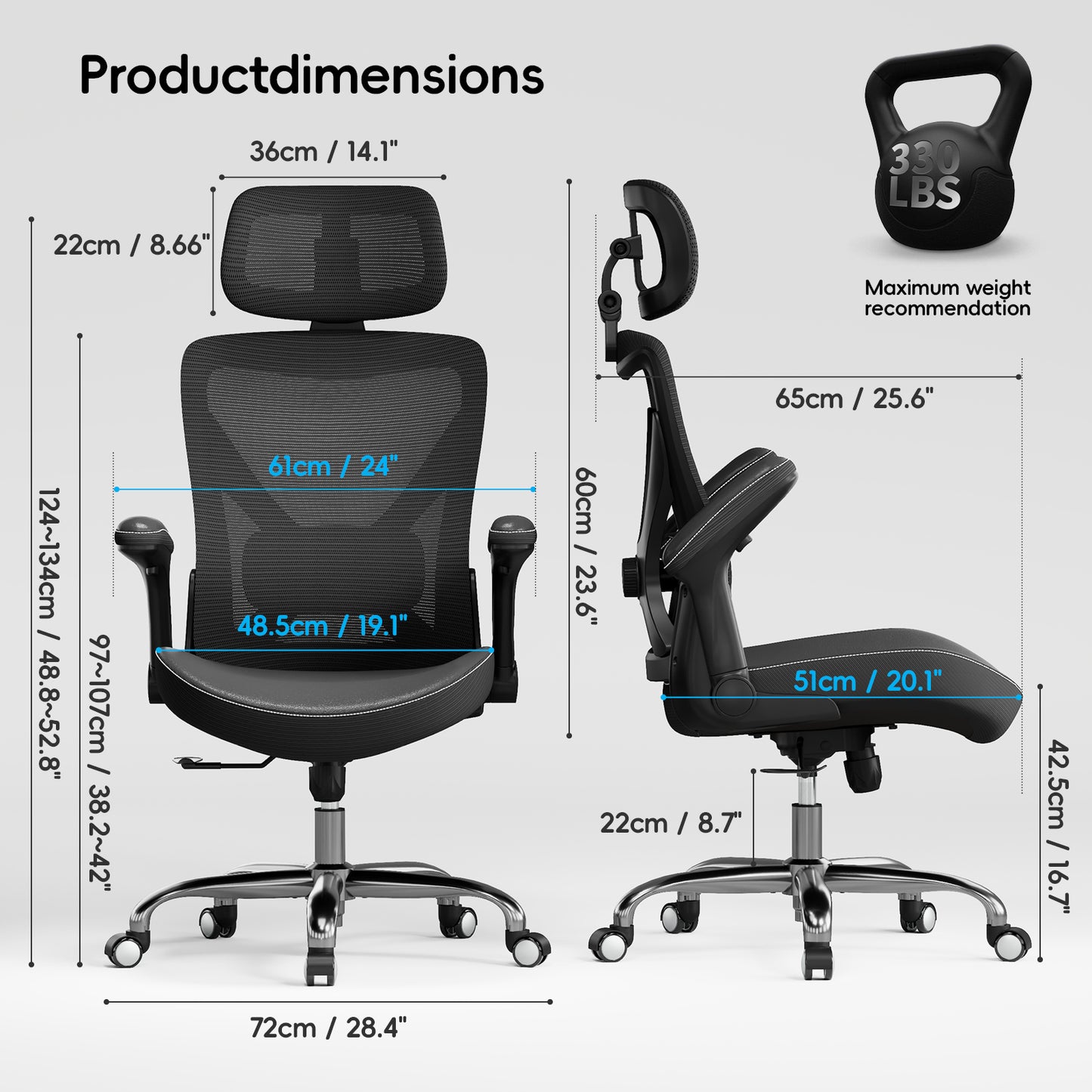 Ergonomic Office Chair-Computer X-Shaped Chair Mesh PU Leather with Adjustable Lumbar Support-Executive Desk Chair High Back with Headrest Flip-Up Arms for Long Hours