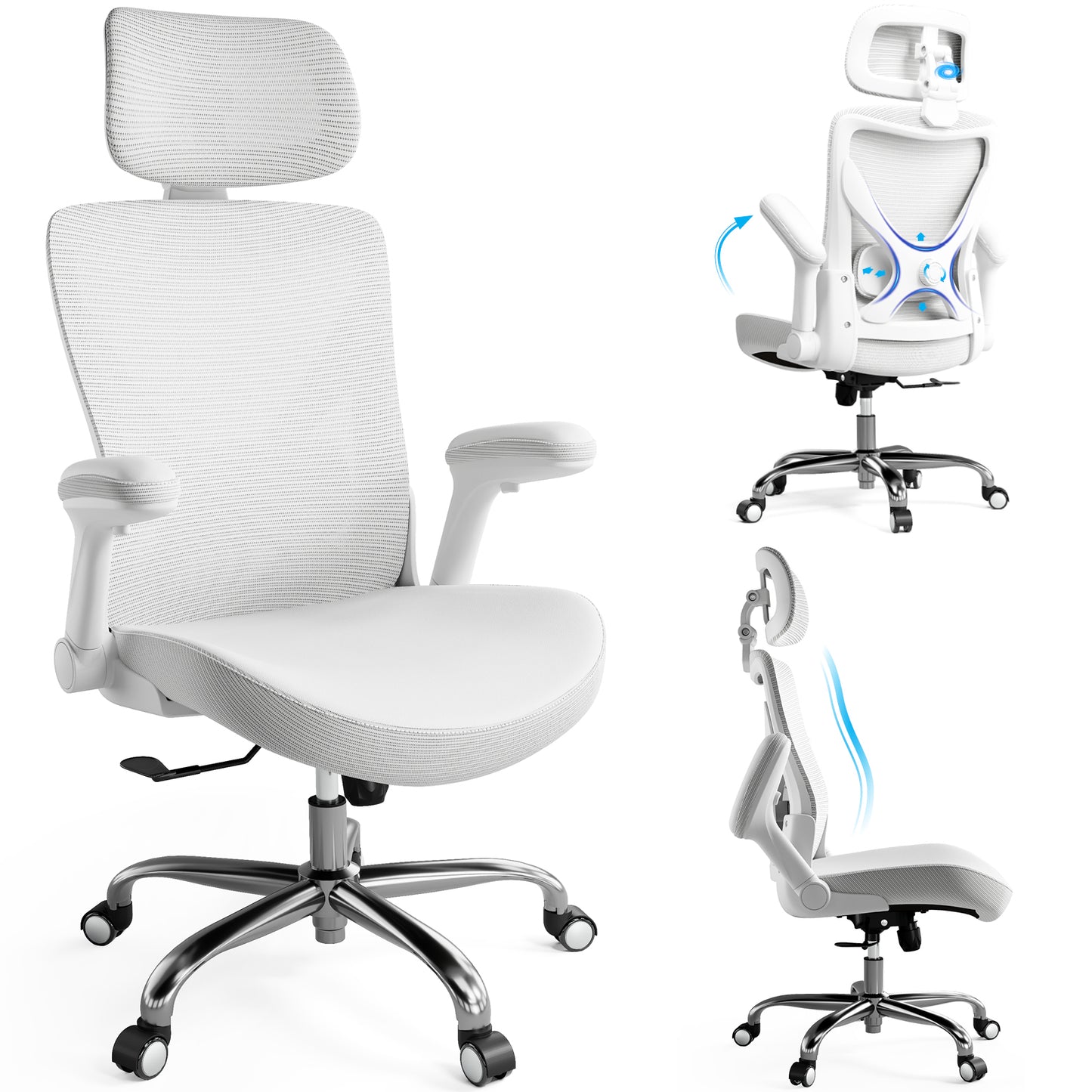 Ergonomic Office Chair-Computer X-Shaped Chair Mesh PU Leather with Adjustable Lumbar Support-Executive Desk Chair High Back with Headrest Flip-Up Arms for Long Hours