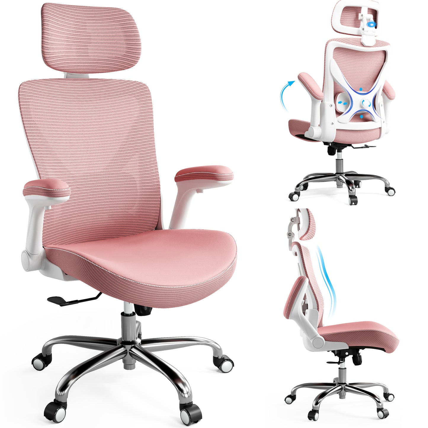 Ergonomic Office Chair-Computer X-Shaped Chair Mesh PU Leather with Adjustable Lumbar Support-Executive Desk Chair High Back with Headrest Flip-Up Arms for Long Hours