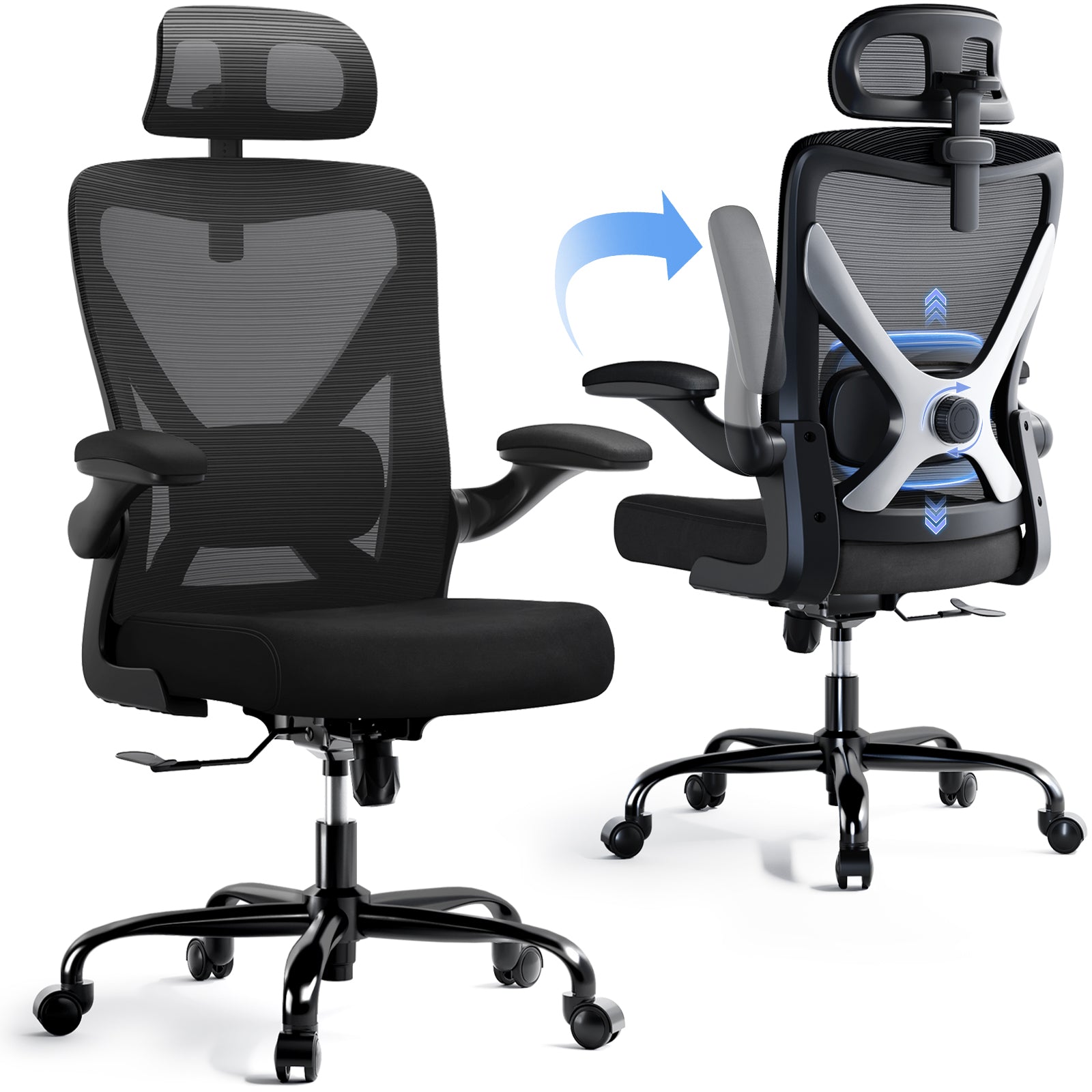 Ergonomic Office Chair - Mesh Desk Chair with Adjustable Lumbar Support High Back Computer Gaming Chairs - Big and Tall Office Chairs Adults, Comfortable for Long Hours