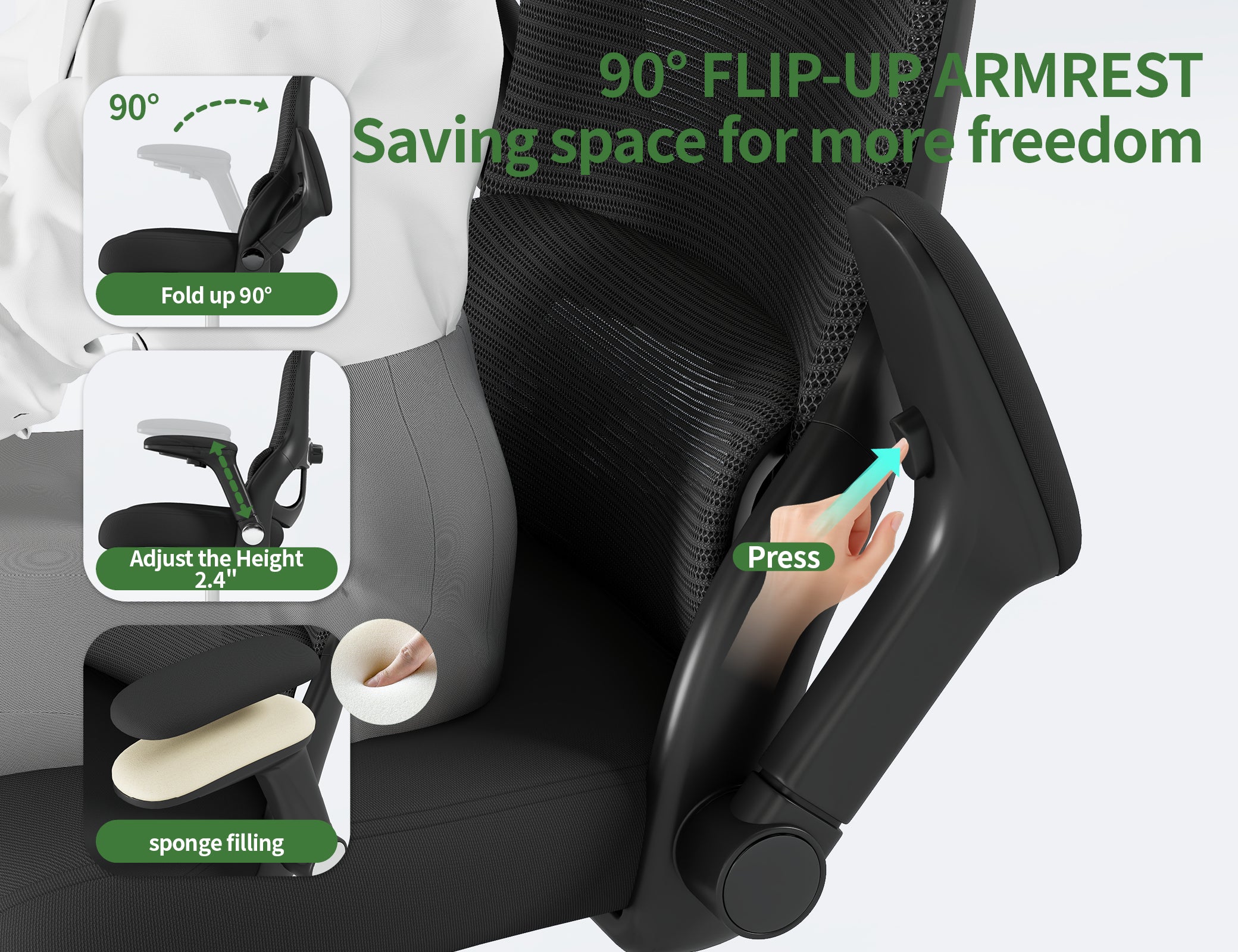 Office Chair Ergonomic Desk Chair Comfy: 400LBS Mesh Computer Chair Ergonomic Gaming Chairs with Wheels Adjustable Lumbar Support and Flip up Armrest-Swivel Executive Chairs Long Hours(Full Black)