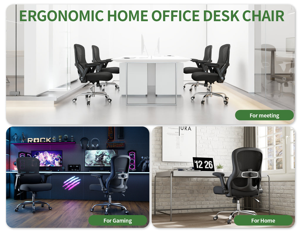 Office Chair Ergonomic Desk Chair Comfy: 400LBS Mesh Computer Chair Ergonomic Gaming Chairs with Wheels Adjustable Lumbar Support and Flip up Armrest-Swivel Executive Chairs Long Hours(Full Black)