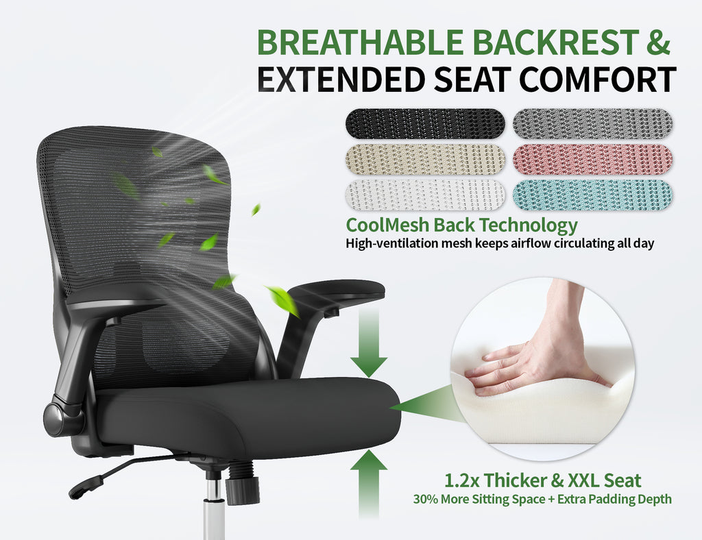 Office Chair Ergonomic Desk Chair Comfy: 400LBS Mesh Computer Chair Ergonomic Gaming Chairs with Wheels Adjustable Lumbar Support and Flip up Armrest-Swivel Executive Chairs Long Hours(Full Black)