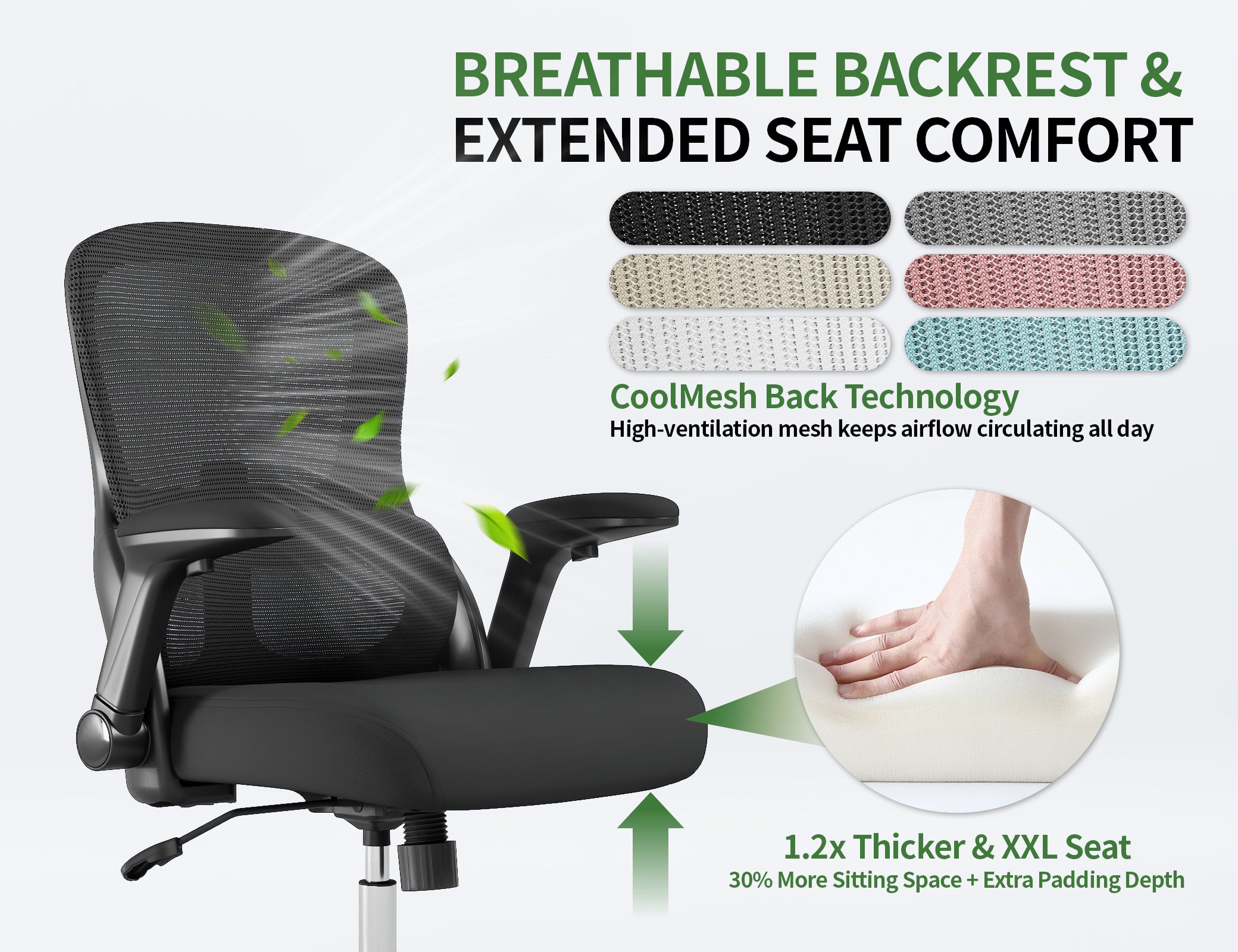 Office Chair Ergonomic Desk Chair Comfy: 400LBS Mesh Computer Chair Ergonomic Gaming Chairs with Wheels Adjustable Lumbar Support and Flip up Armrest-Swivel Executive Chairs Long Hours(Full Black)