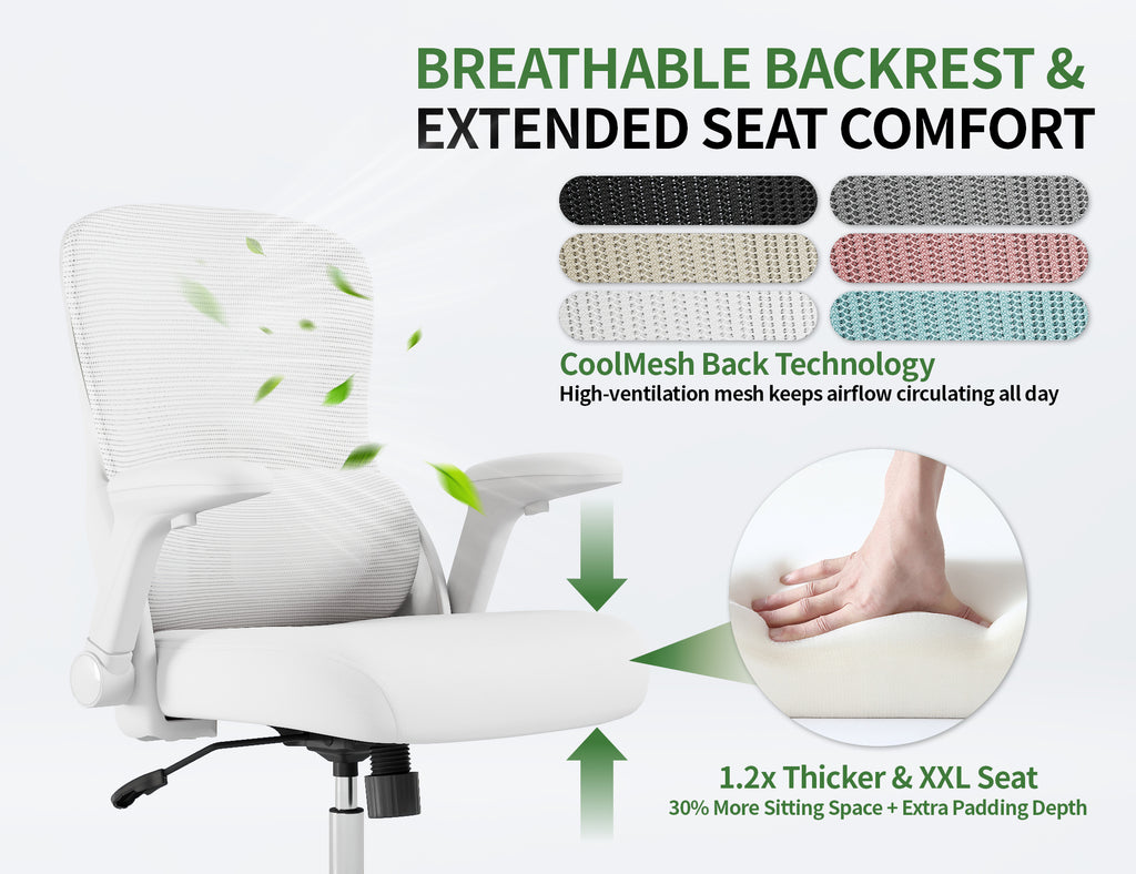 400LB Office Chair: Mesh Ergonomic Desk Chair Comfy with Lumbar Support | Ergonomic Computer Chairs for Adults with Wheels&Flip up Armrests-Swivel Executive Task Work Chairs(Full White)