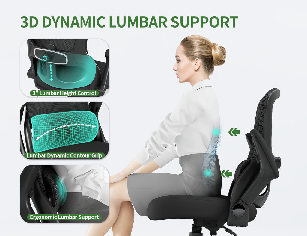 Office Chair Ergonomic Desk Chair Comfy: 400LBS Mesh Computer Chair Ergonomic Gaming Chairs with Wheels Adjustable Lumbar Support and Flip up Armrest-Swivel Executive Chairs Long Hours(Full Black)