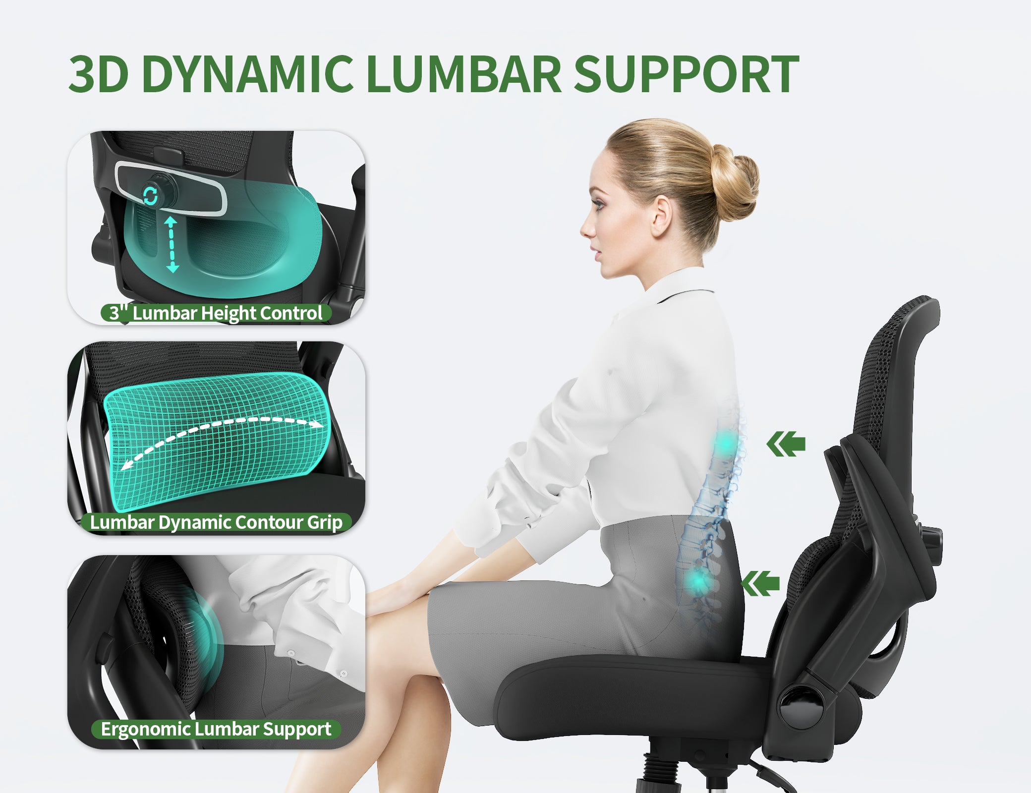 Office Chair Ergonomic Desk Chair Comfy: 400LBS Mesh Computer Chair Ergonomic Gaming Chairs with Wheels Adjustable Lumbar Support and Flip up Armrest-Swivel Executive Chairs Long Hours(Full Black)