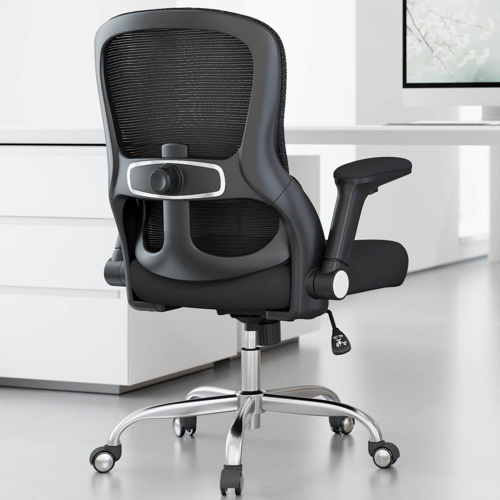 Office Chair Ergonomic Desk Chair Comfy: 400LBS Mesh Computer Chair Ergonomic Gaming Chairs with Wheels Adjustable Lumbar Support and Flip up Armrest-Swivel Executive Chairs Long Hours(Full Black)