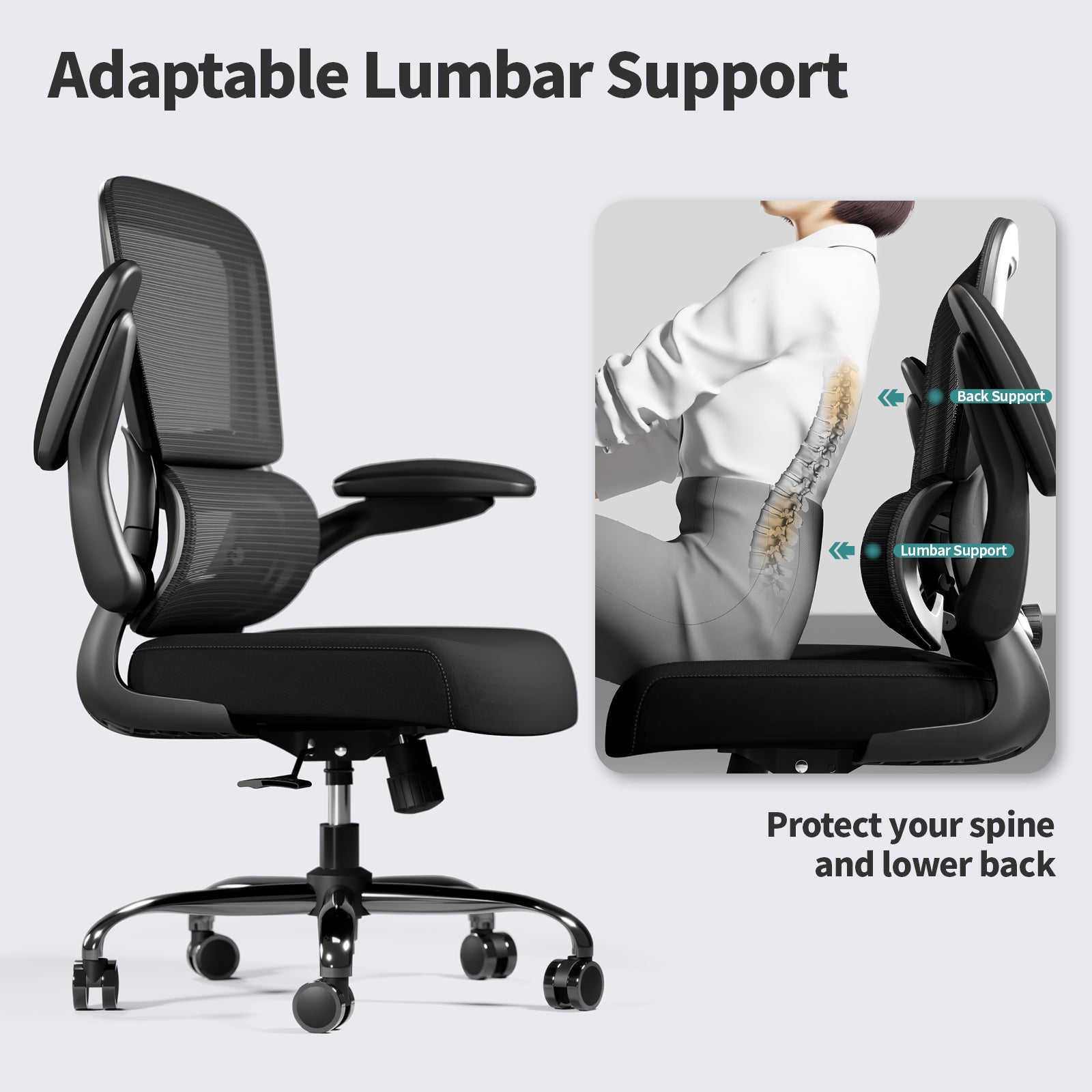 TRALT Office Chair - Ergonomic Desk Chair with Adjustable Lumbar Support, Mesh Computer Chair, Executive Chairs for Home Office Comfortable Lumbar Support