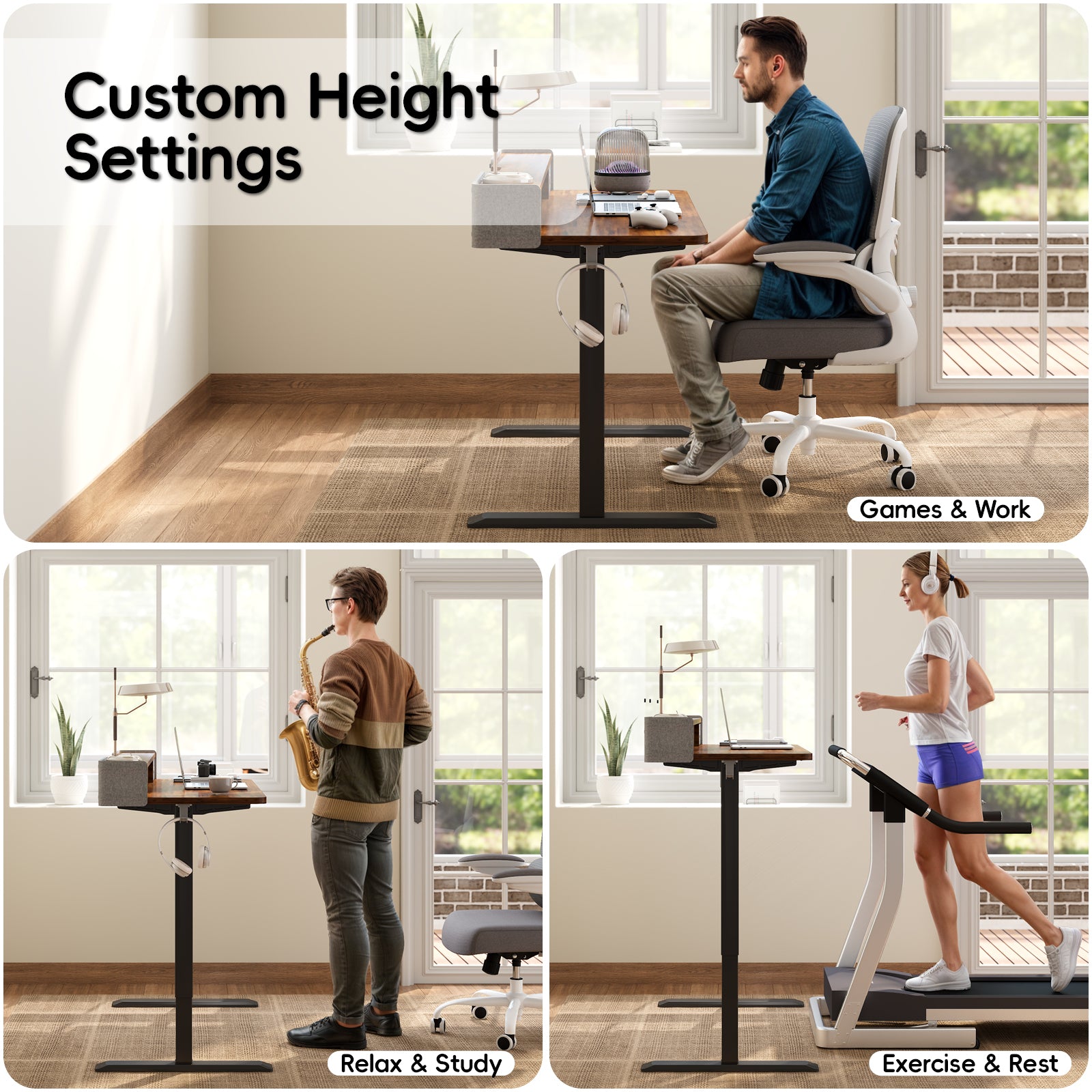 TRALT Electric Standing Desk 48 Inch Height with 2 Drawers-Adjustable Height Desk with Storage Shelf - Sit Stand Up Workstation