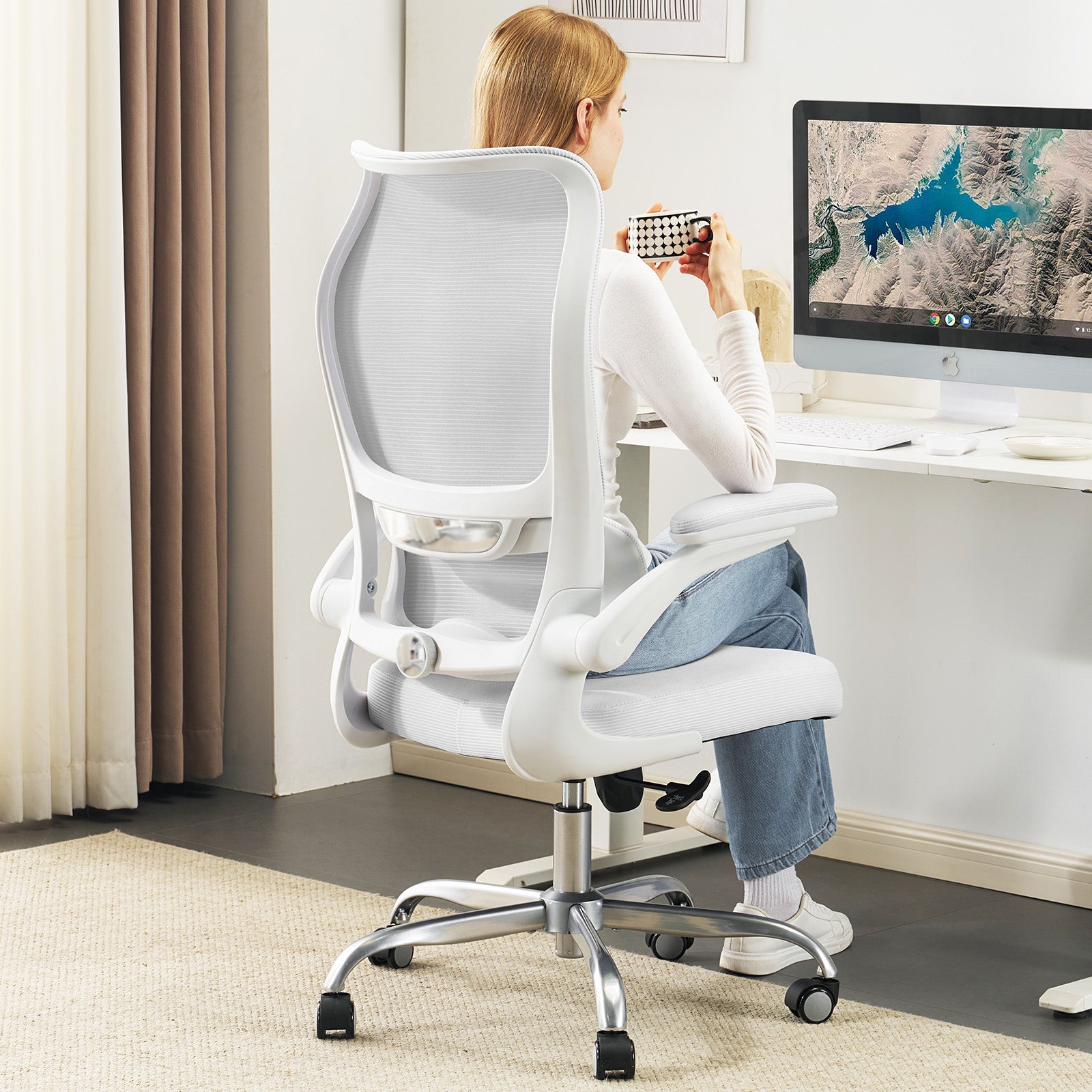 TRALT Ergonomic Office Chair - Desk Chair with Wave High Back Adjustable Lumbar Support Computer Chair - Gaming Chairs Mesh Backrest and PU Leather Seat for Home Reading Chairs to Adults(Black)