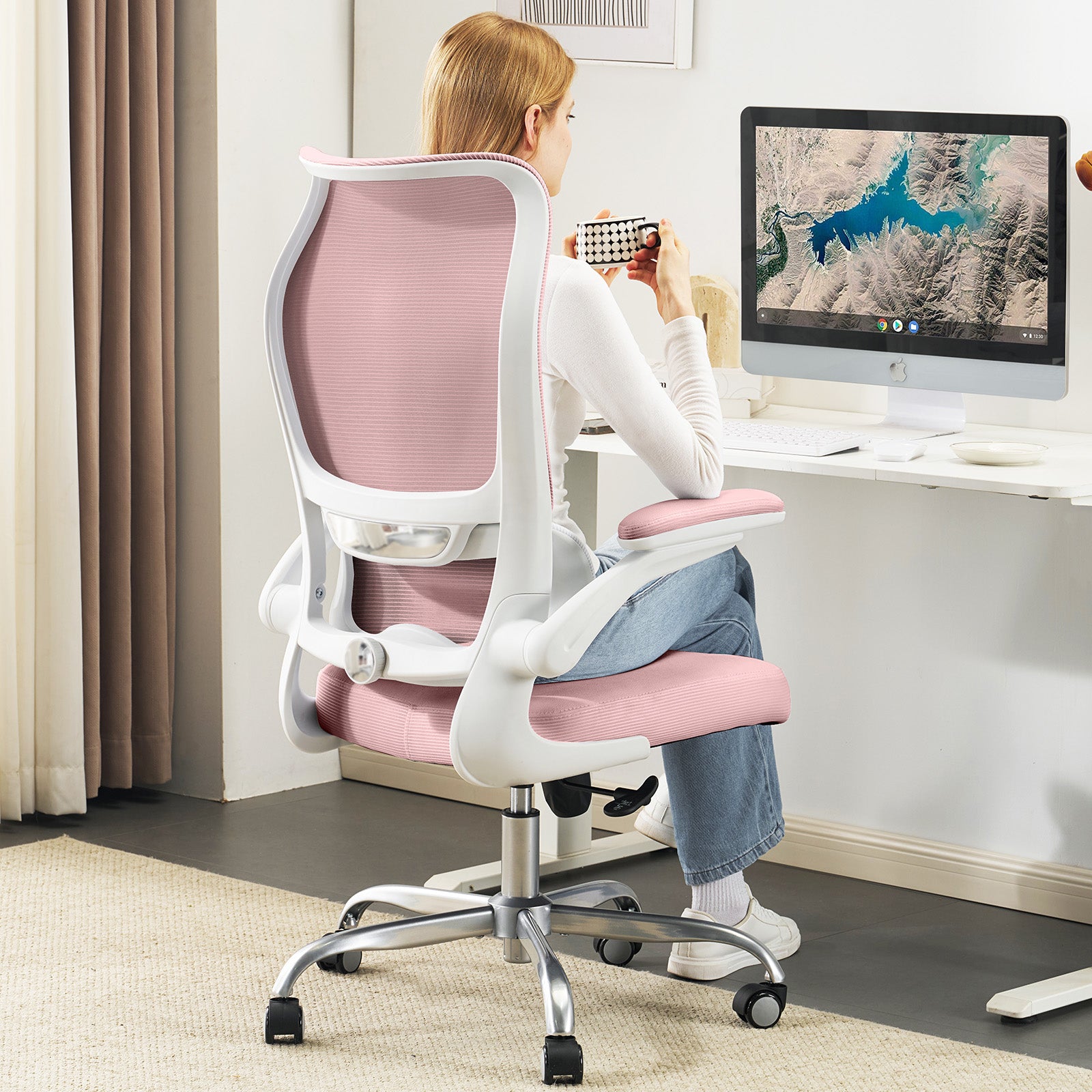 TRALT Ergonomic Office Chair - Desk Chair with Wave High Back Adjustable Lumbar Support Computer Chair - Gaming Chairs Mesh Backrest and PU Leather Seat for Home Reading Chairs to Adults(Black)