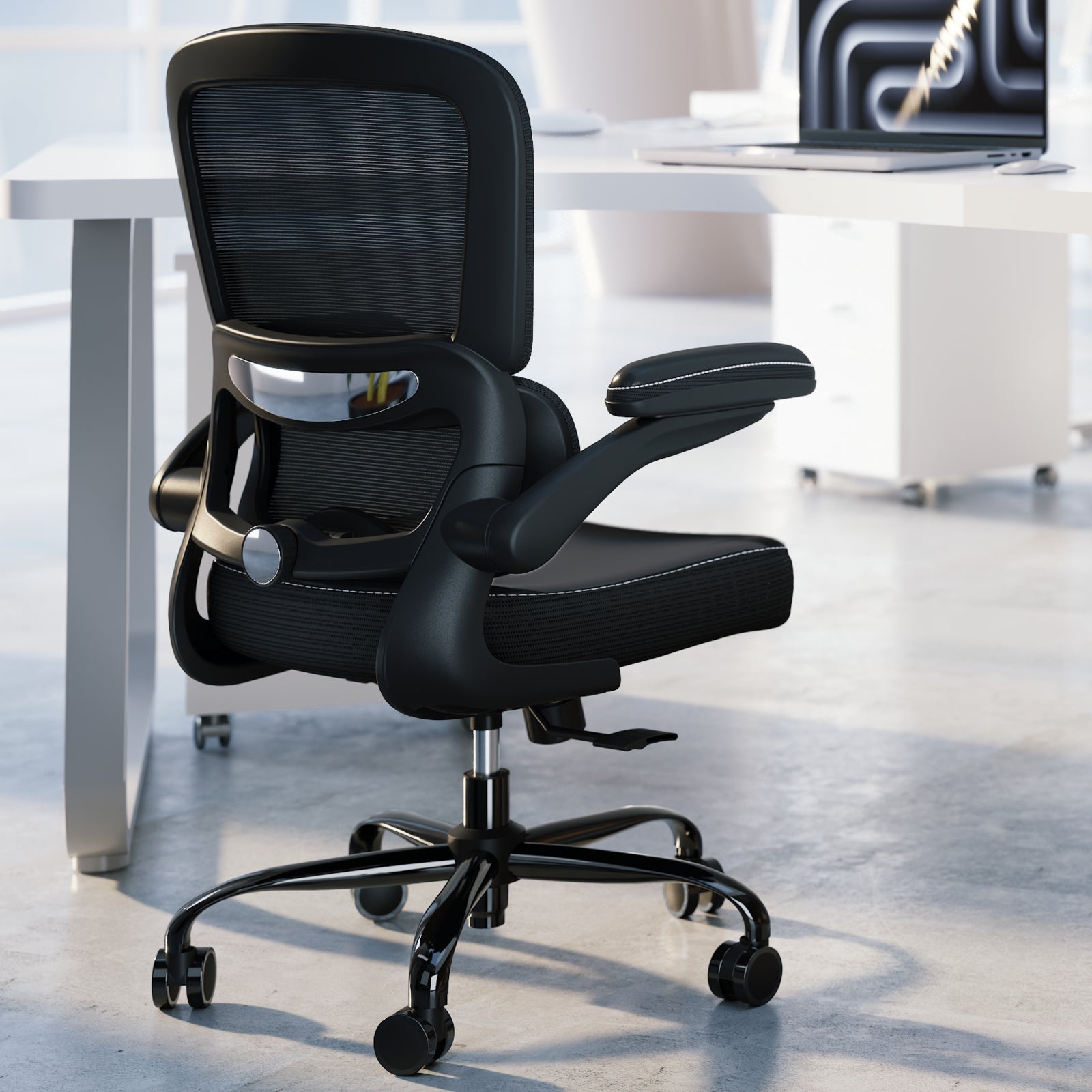TRALT Ergonomic Office Chair - Desk Chair with Adjustable Lumbar Support Computer Chair - Mesh Comfy Chair with Flip-up Armrests - Gaming Chairs for Adults Home Office (Leather, White)