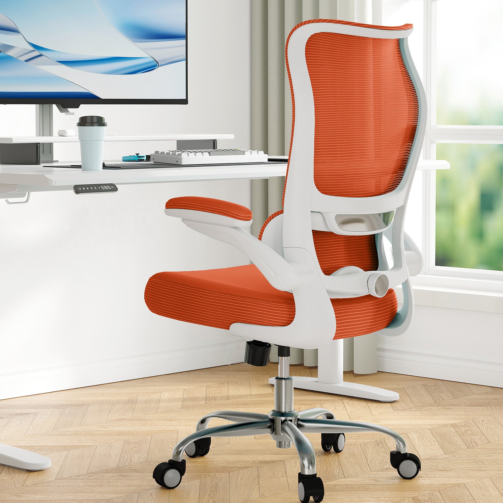 TRALT Ergonomic Office Chair - Desk Chair with Wave High Back Adjustable Lumbar Support Computer Chair - Gaming Chairs Mesh Backrest and PU Leather Seat for Home Reading Chairs to Adults(Black)