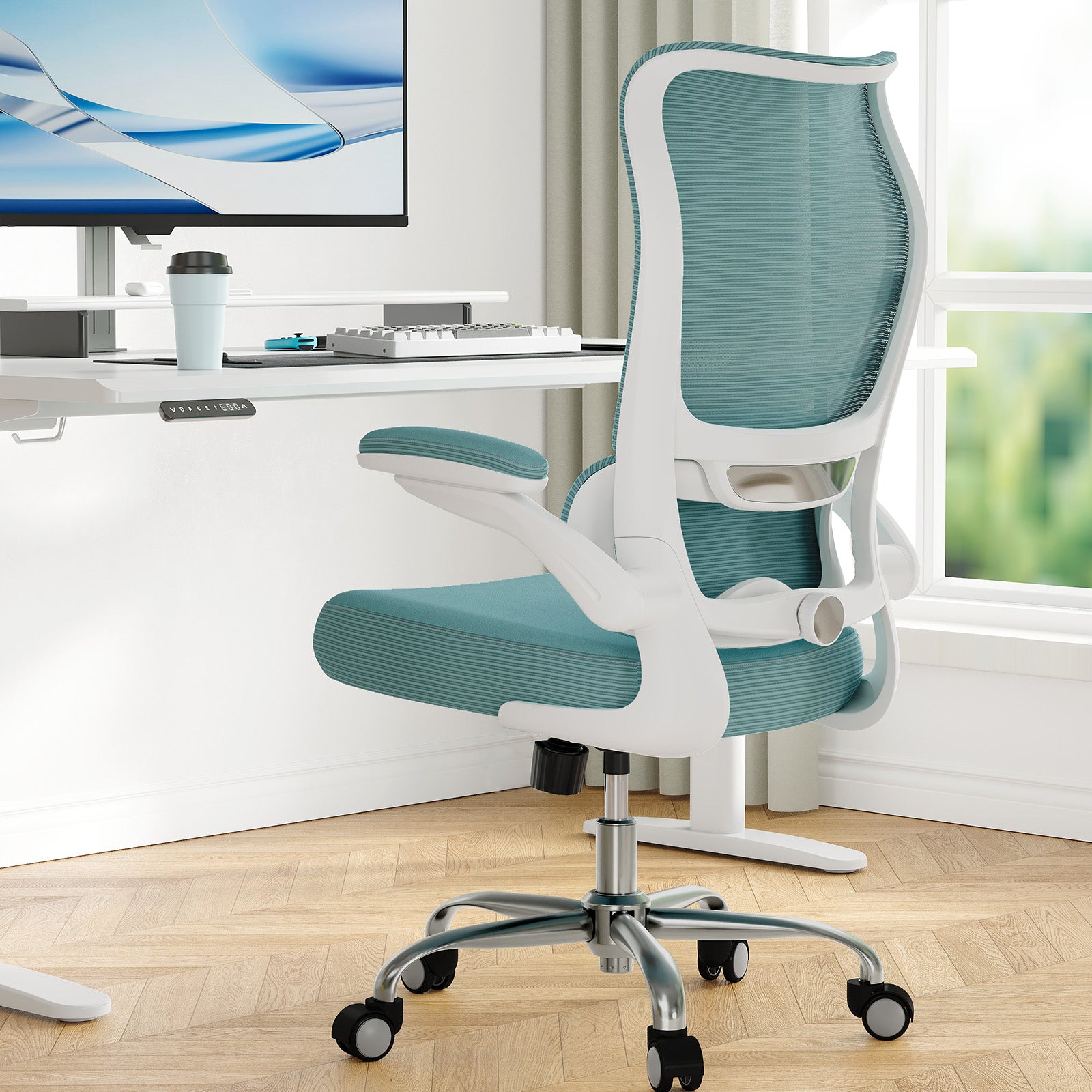 TRALT Ergonomic Office Chair - Desk Chair with Wave High Back Adjustable Lumbar Support Computer Chair - Gaming Chairs Mesh Backrest and PU Leather Seat for Home Reading Chairs to Adults(Black)