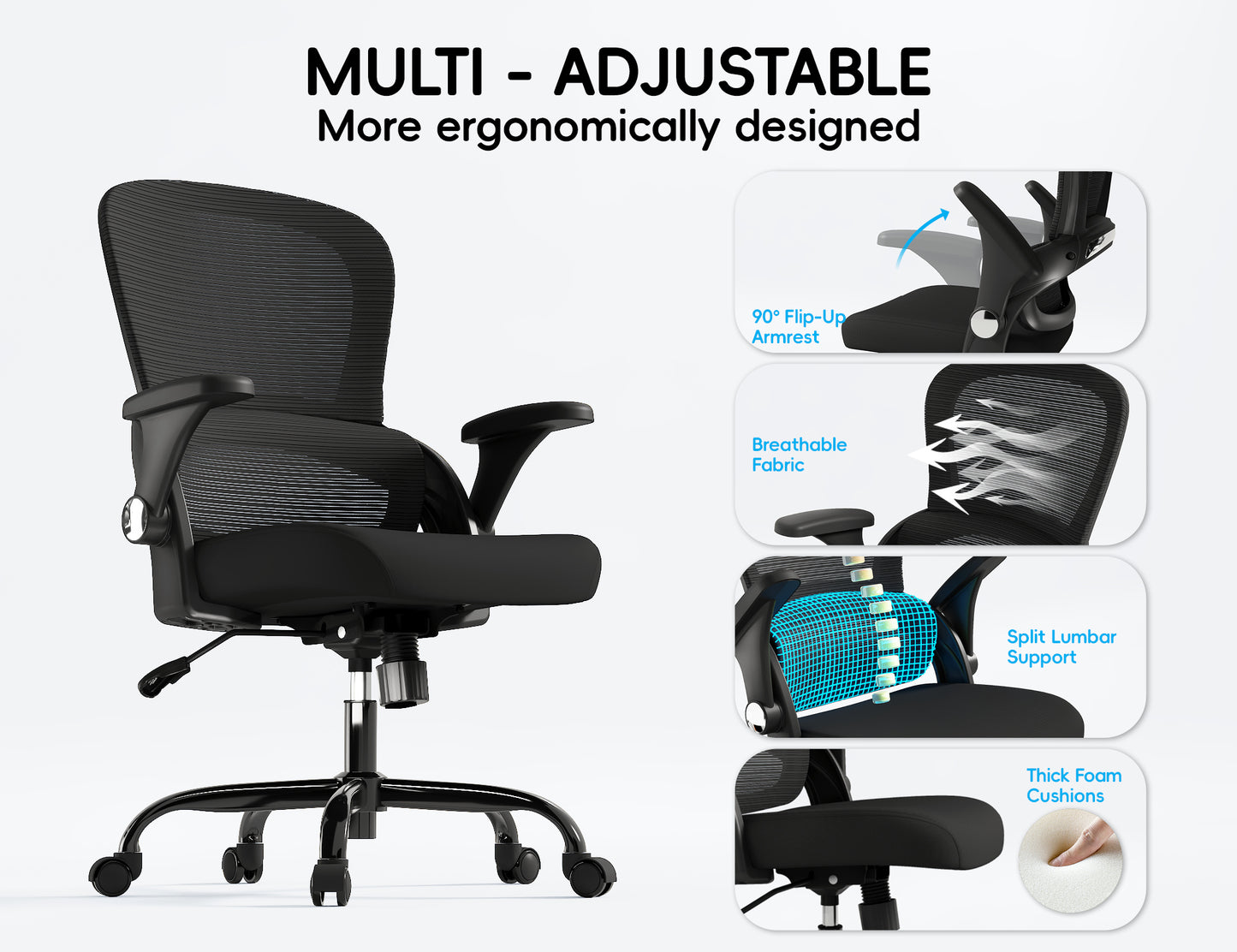 TRALT Office Chair - Ergonomic Office Chair with Back Support, Home Office Desk Chairs, 330lbs Wide Seat Big and Tall Office Chairs, Comfy Desk Chair for Work, Study, Office, Gaming