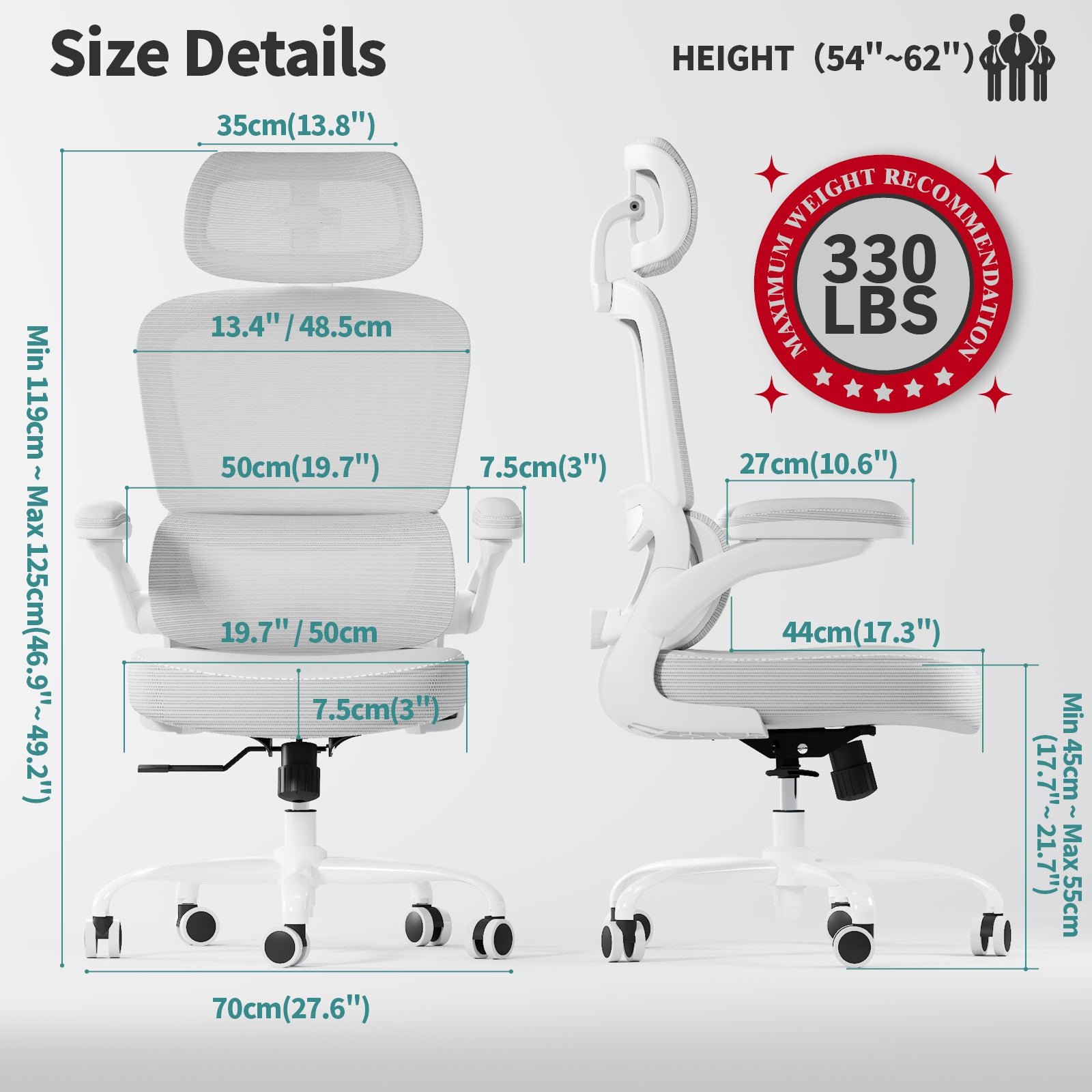 TRALT Ergonomic Office Chair - Desk Chair with Adjustable Headrest Lumbar Support Computer Chair - Mesh Comfy Chair with Flip-up Armrests - Gaming Chairs for Adults Home Office (Leather, White)