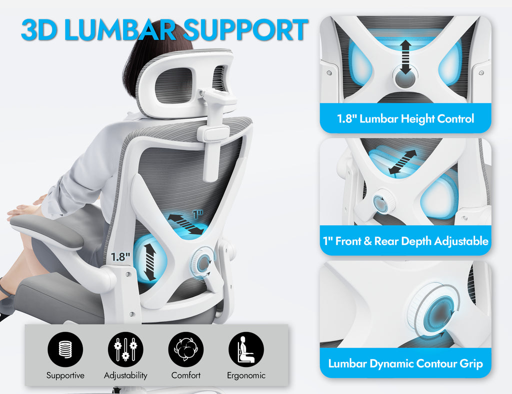Ergonomic Office Chair - Mesh Desk Chair with Adjustable Lumbar Support High Back Computer Gaming Chairs - Big and Tall Office Chairs Adults, Comfortable for Long Hours