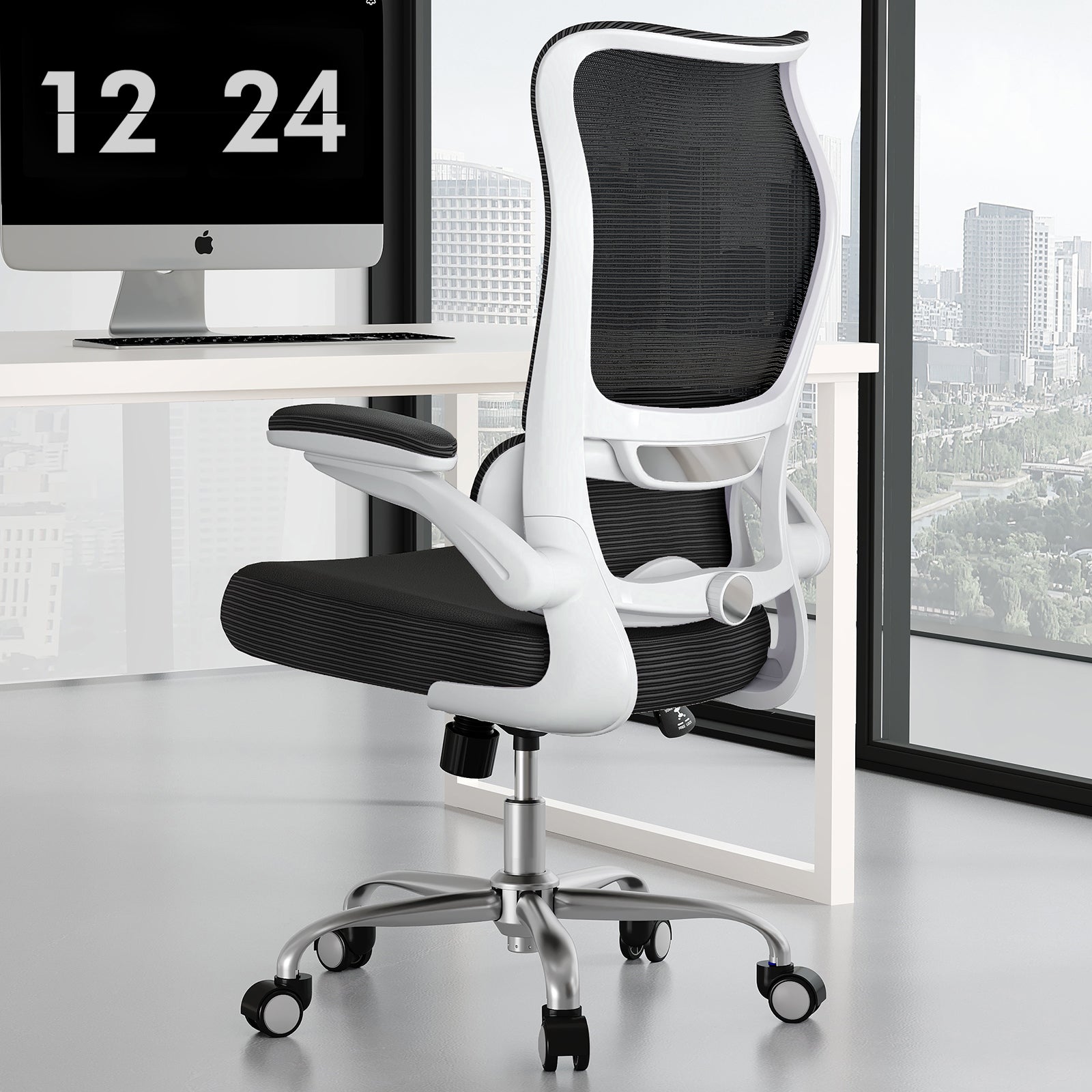 TRALT Ergonomic Office Chair - Desk Chair with Wave High Back Adjustable Lumbar Support Computer Chair - Gaming Chairs Mesh Backrest and PU Leather Seat for Home Reading Chairs to Adults(Black)