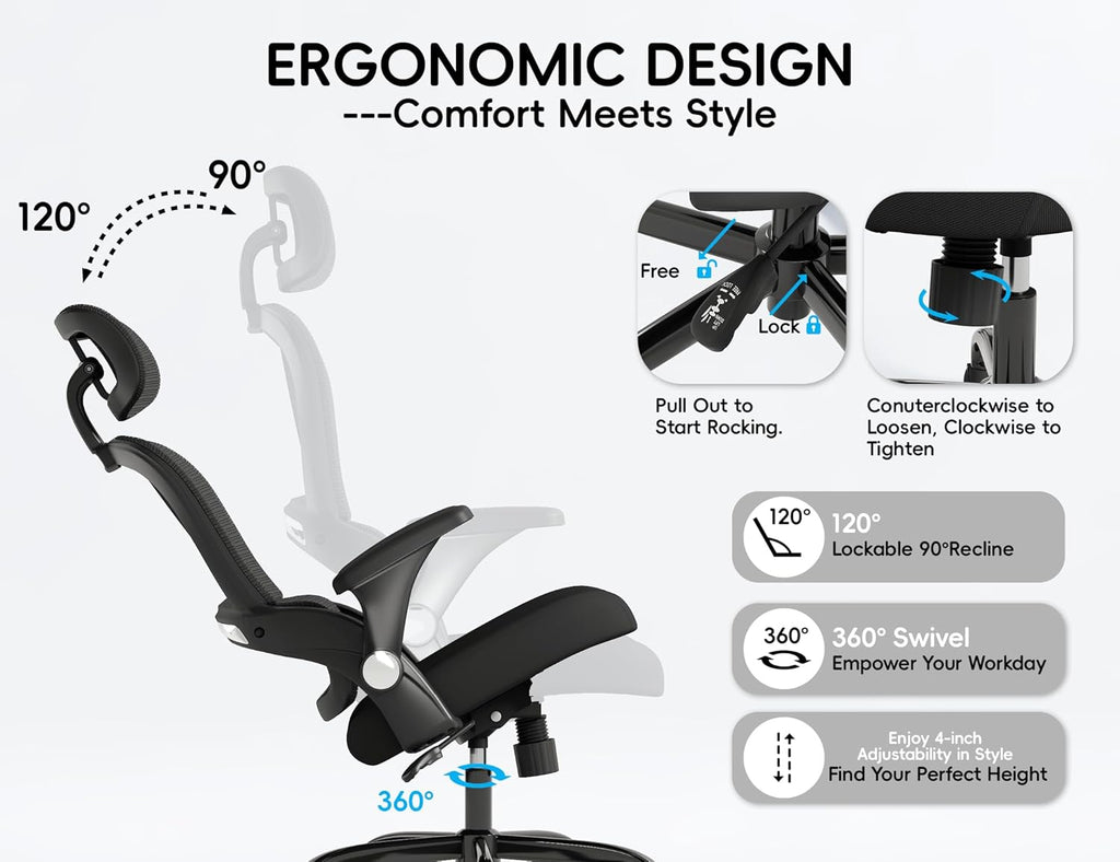 TRALT Office Chair - Ergonomic Office Chair with Back Support, Computer Chair - Home Office Desk Chairs, 330lbs Wide Seat Big and Tall Office Chairs with Headrest, Comfy Desk Chairs