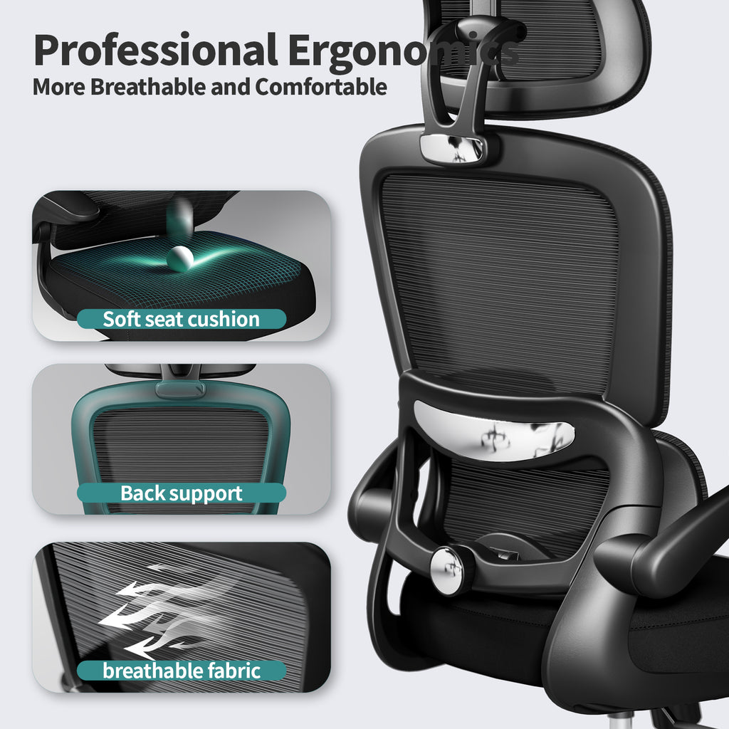 TRALT Office Chair Ergonomic Desk Chair, 330 LBS Home Mesh Office Desk Chairs with Wheels, Comfortable Gaming Chair, High Back Office Chair for Long Hours