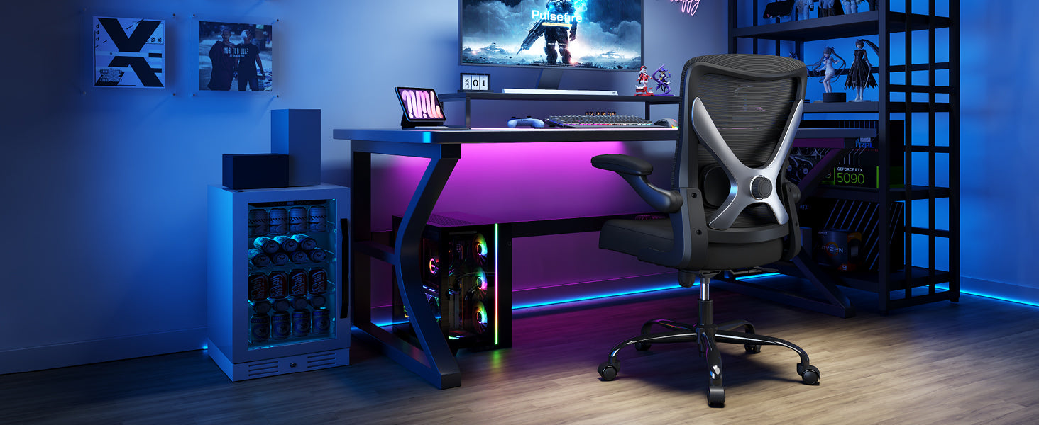 Ergonomic Office Chair - X-Shaped Computer Desk Chairs Comfy, Mesh High-Back Gaming Chair with Adjustable Lumbar Support, Executive Task Chair for Adults, Comfortable for Long Hours